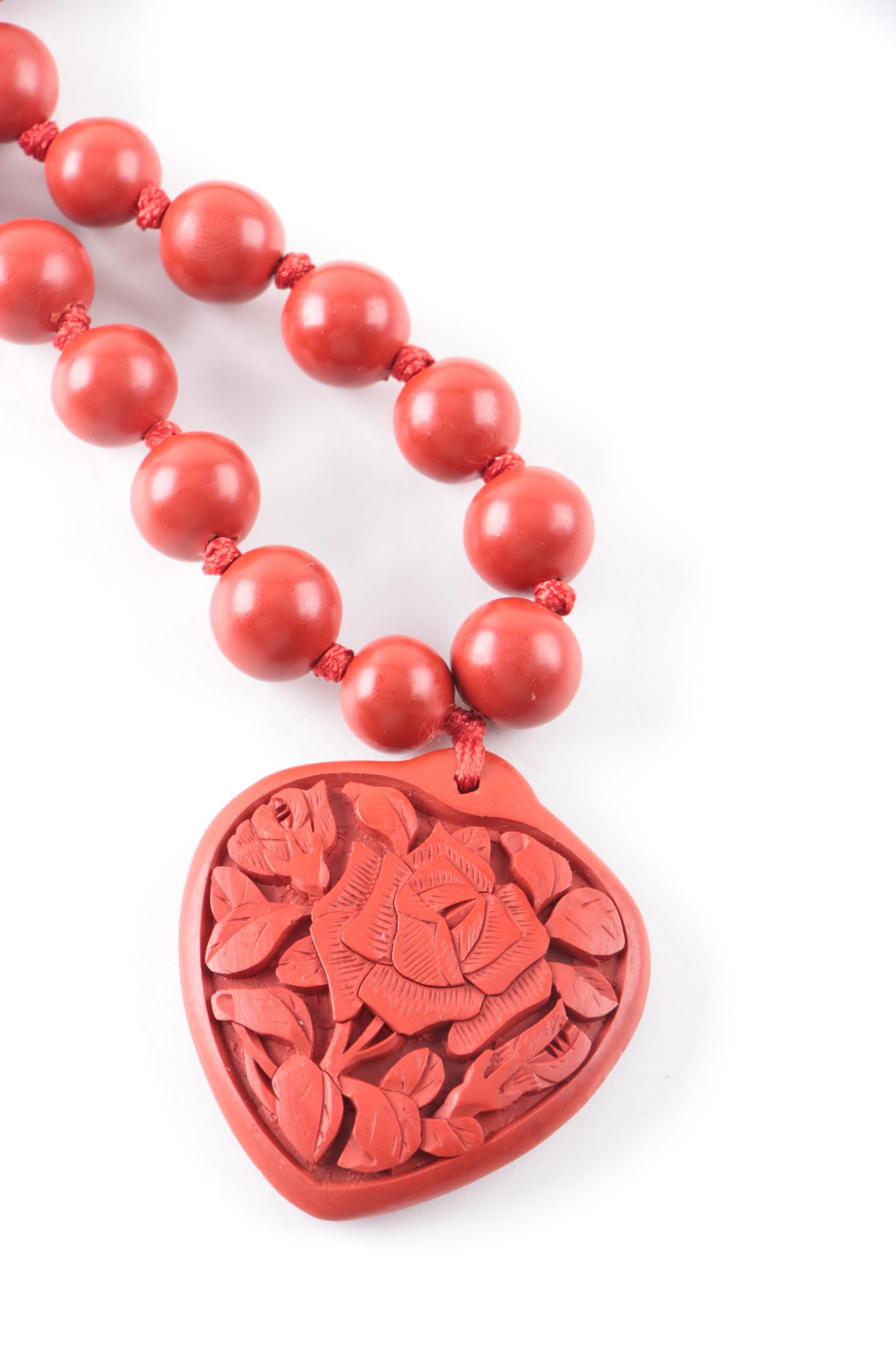 Cinnabar Bangle Bracelets and Necklace