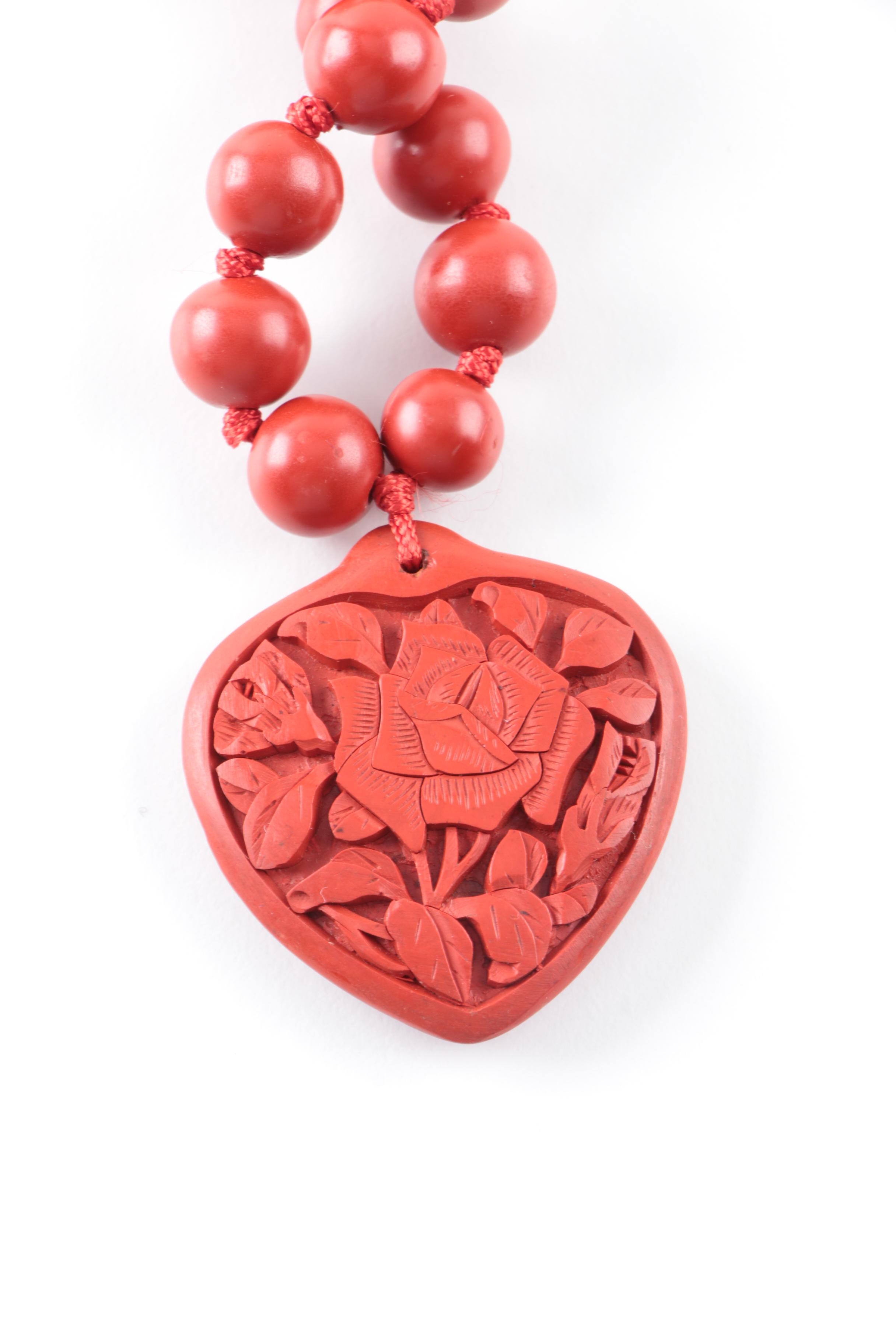 Cinnabar Bangle Bracelets and Necklace