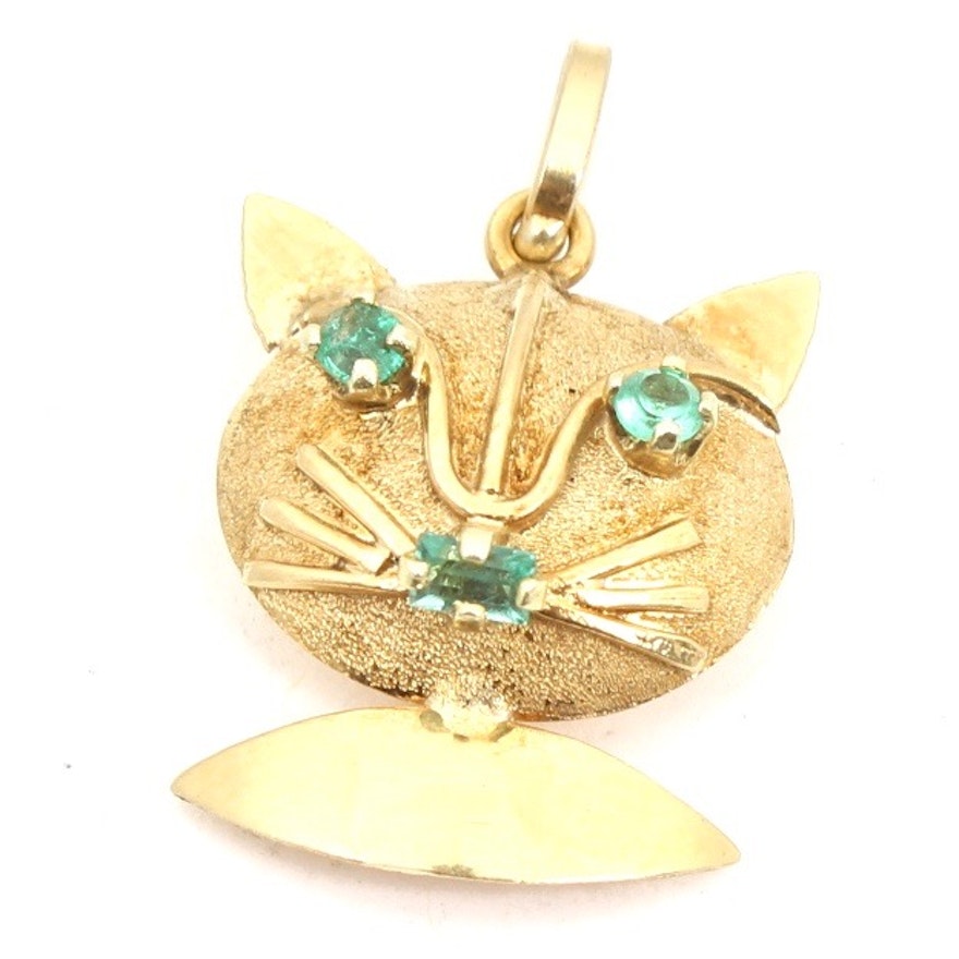 18K Gold and Emerald Cat Pendant