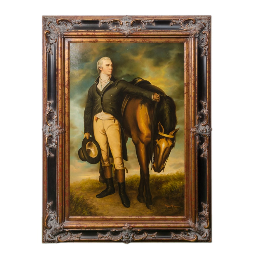 Oil Painting of a Man and Horse