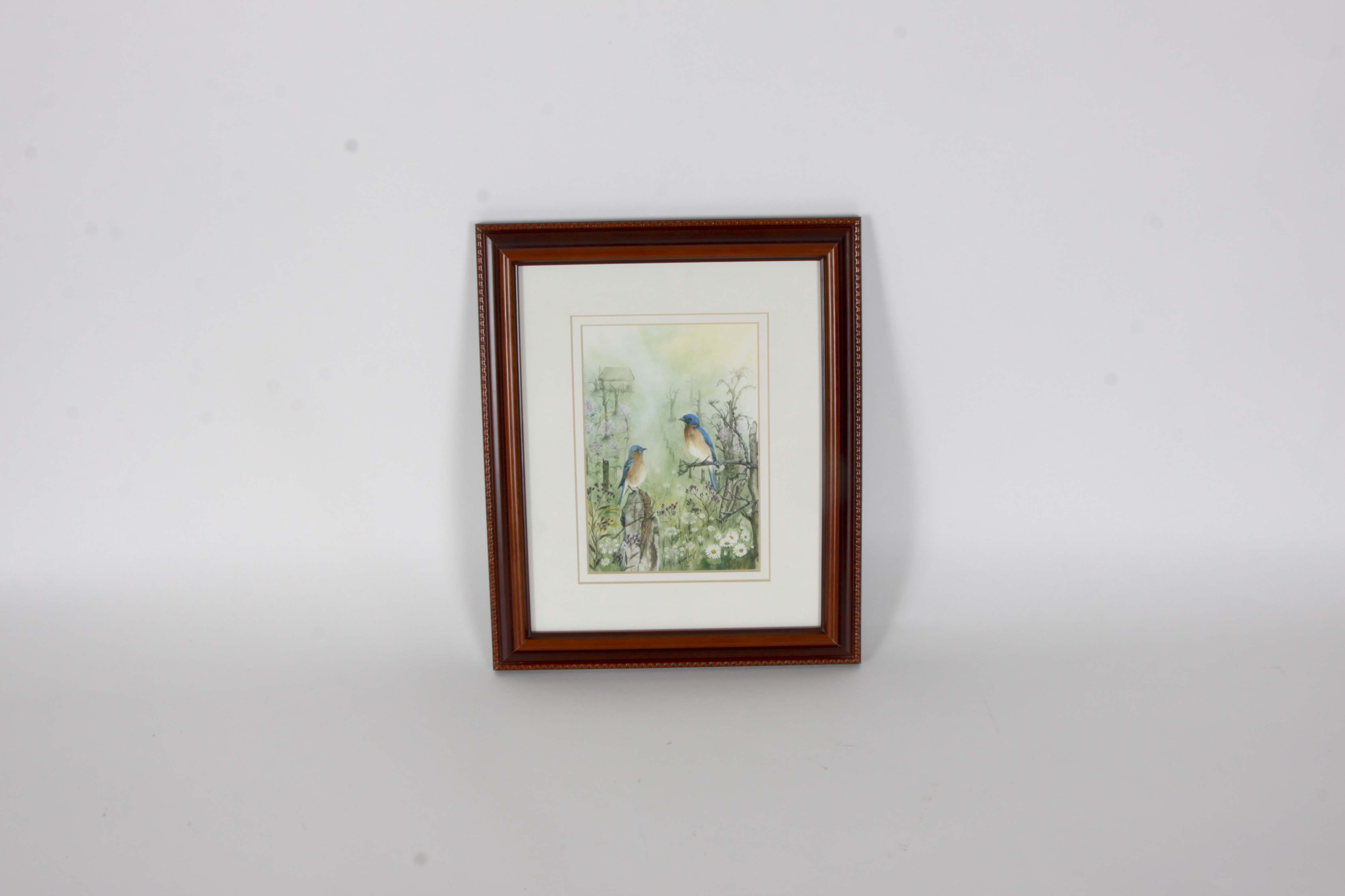 Louise Bales Signed Watercolor "Fall Bluebirds"