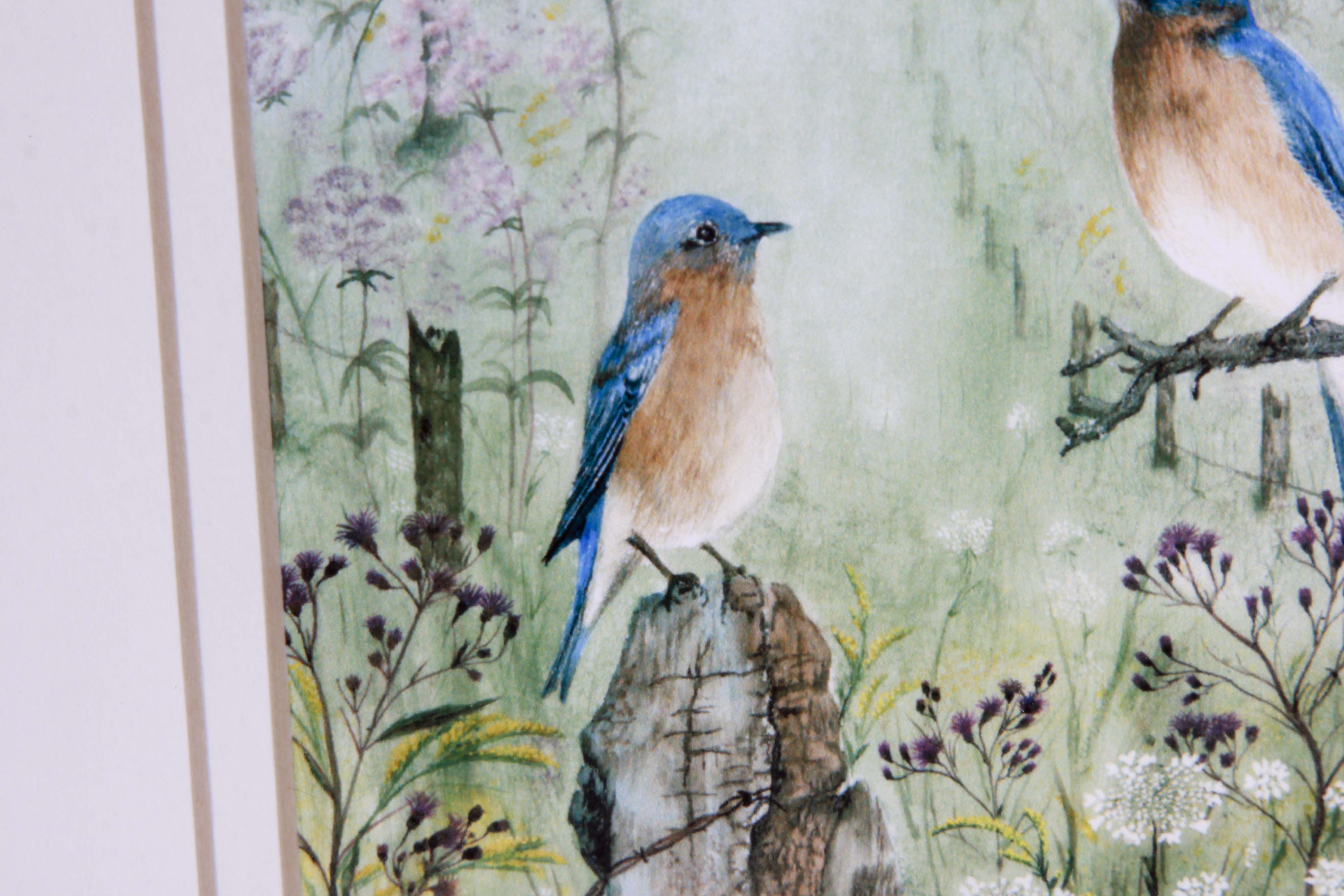 Louise Bales Signed Watercolor "Fall Bluebirds"