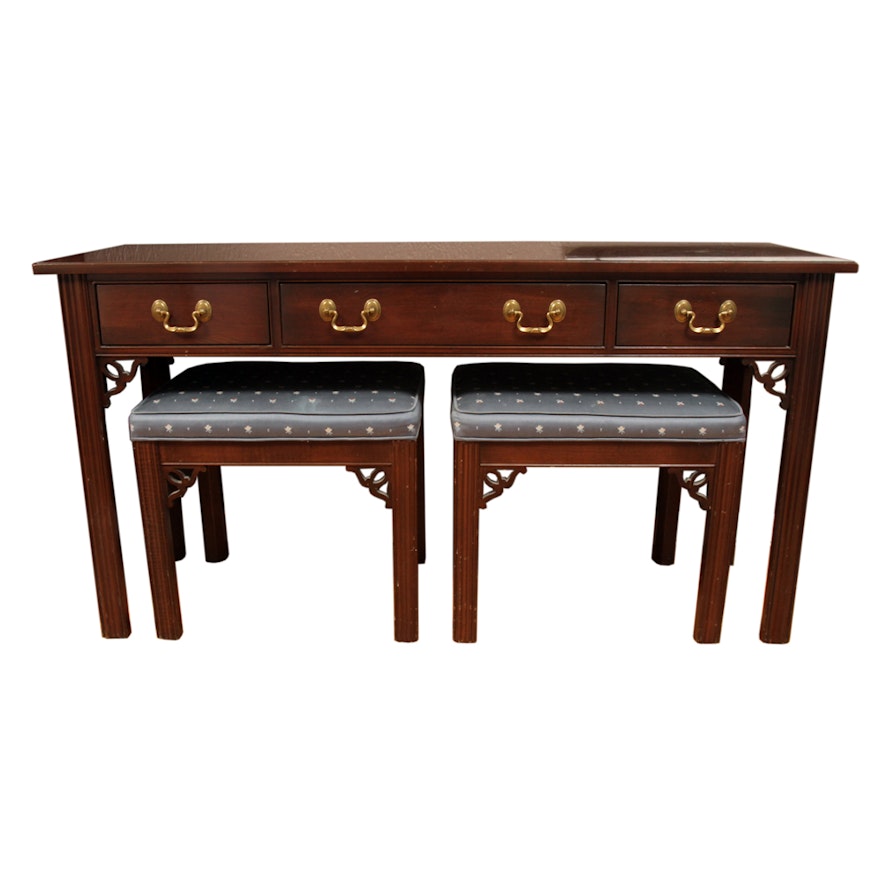 Ethan Allen Console Table with Stools