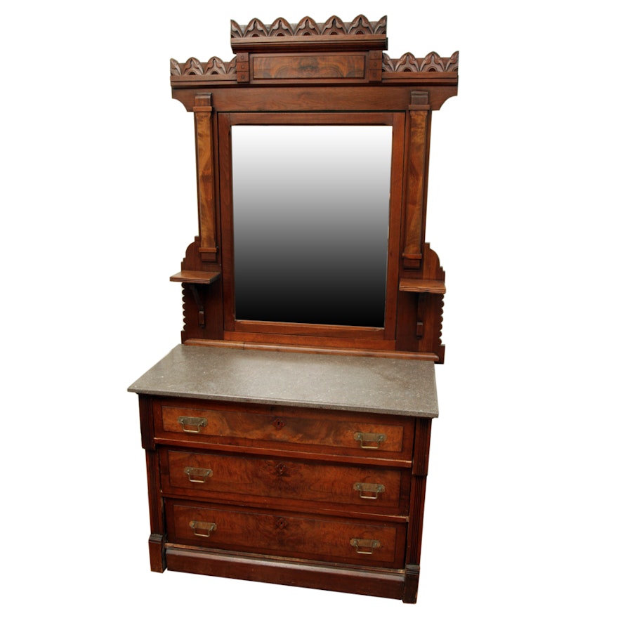 Antique Victorian Eastlake Walnut Dresser with Mirror