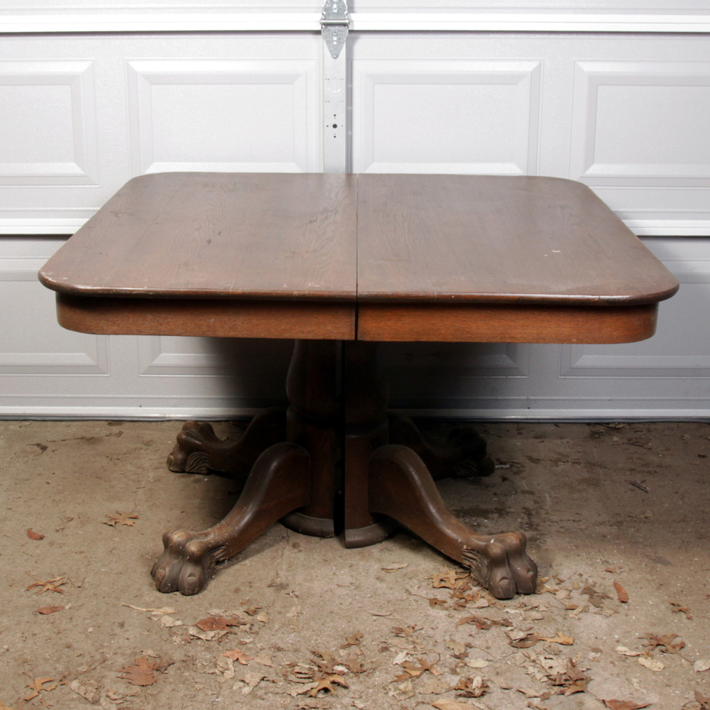 Antique Oak Claw Foot Pedestal Table