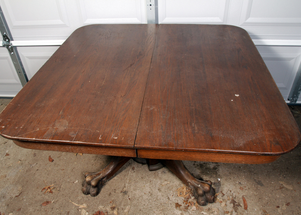 Antique Oak Claw Foot Pedestal Table
