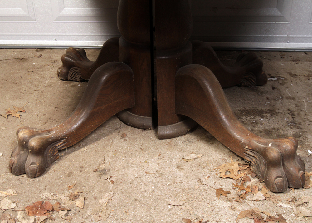 Antique Oak Claw Foot Pedestal Table