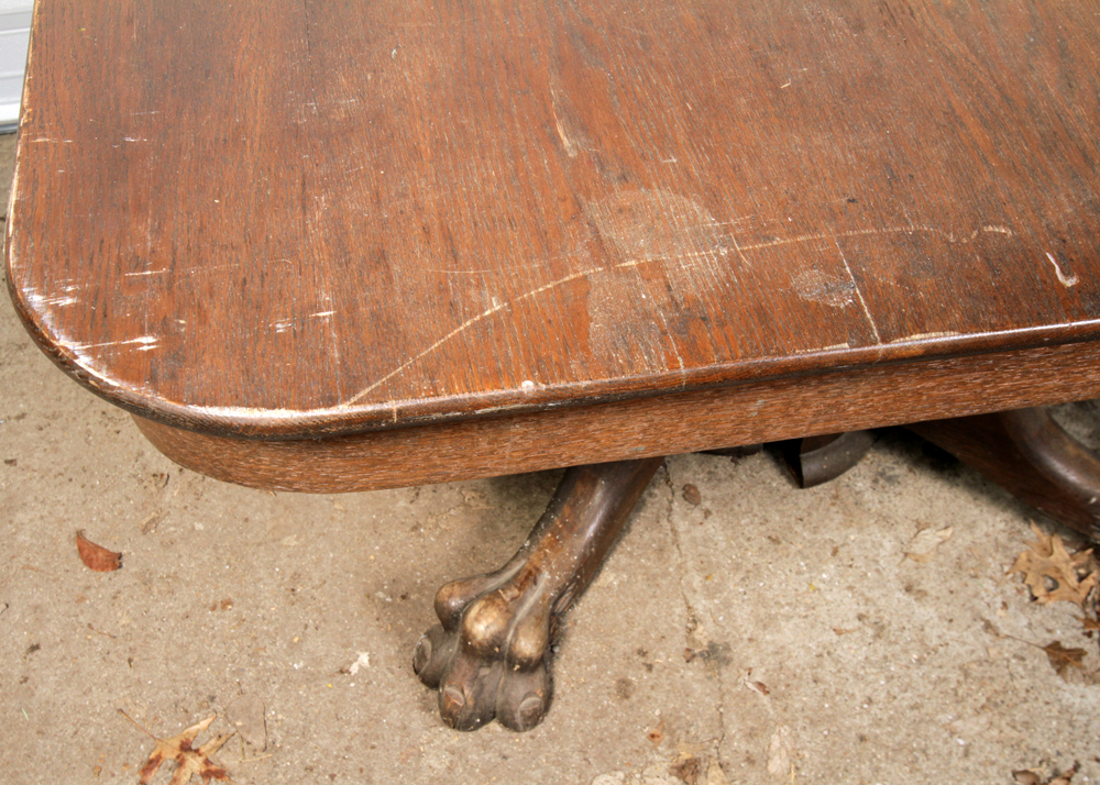Antique Oak Claw Foot Pedestal Table
