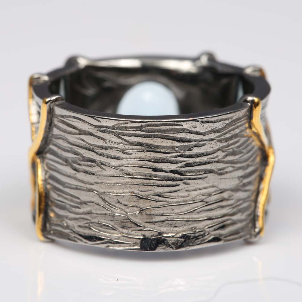 Oxidized Sterling Silver Blue Topaz and Peridot Band