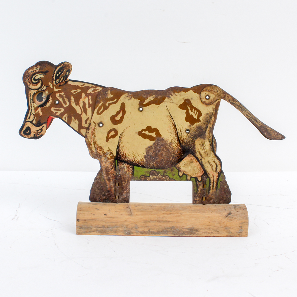 Vintage Tin Litho Mechanical Cow Toy