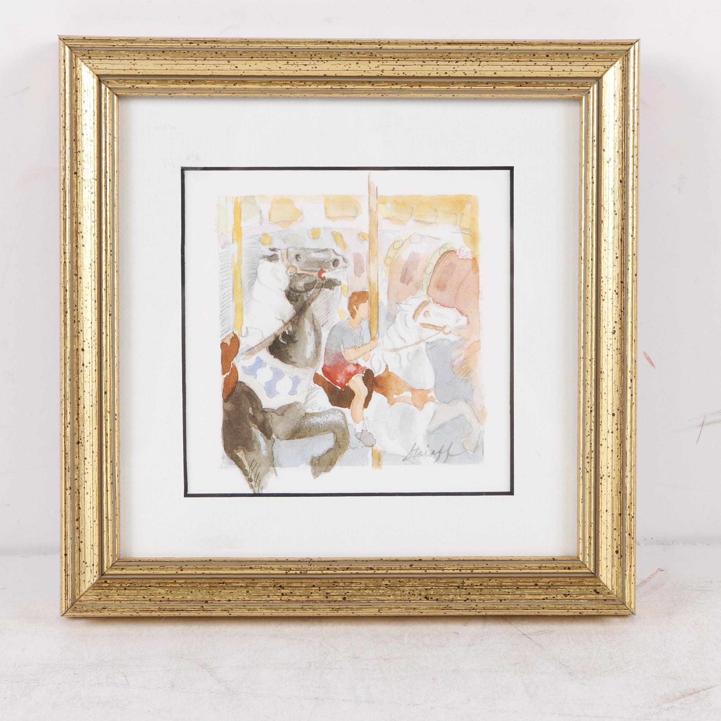 Offset Lithographs After Colleen Stoioff Paintings of Carousel Horses