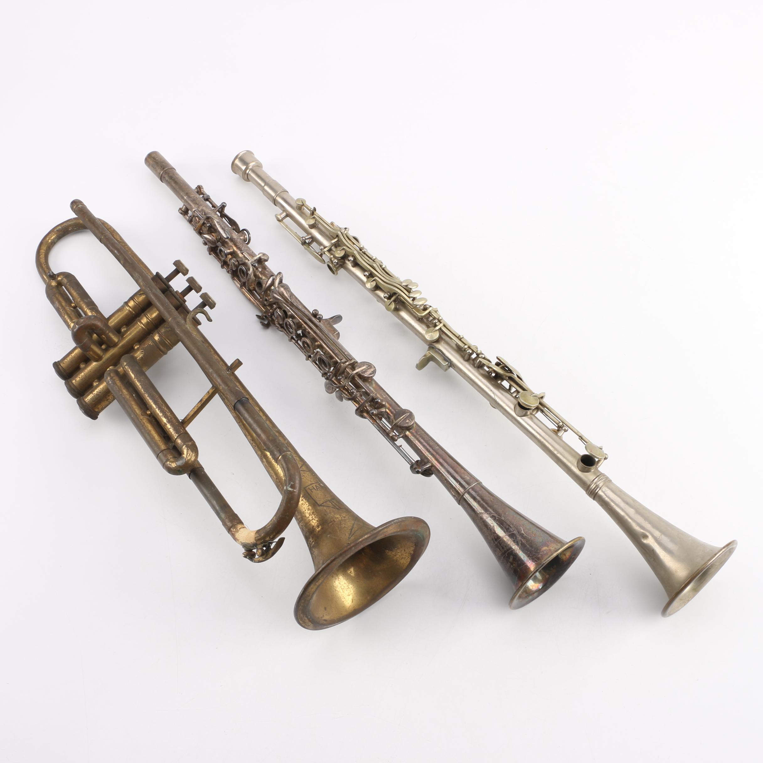 Vintage Pedler Trumpet, Cavalier Clarinet, and American Leader Clarinet