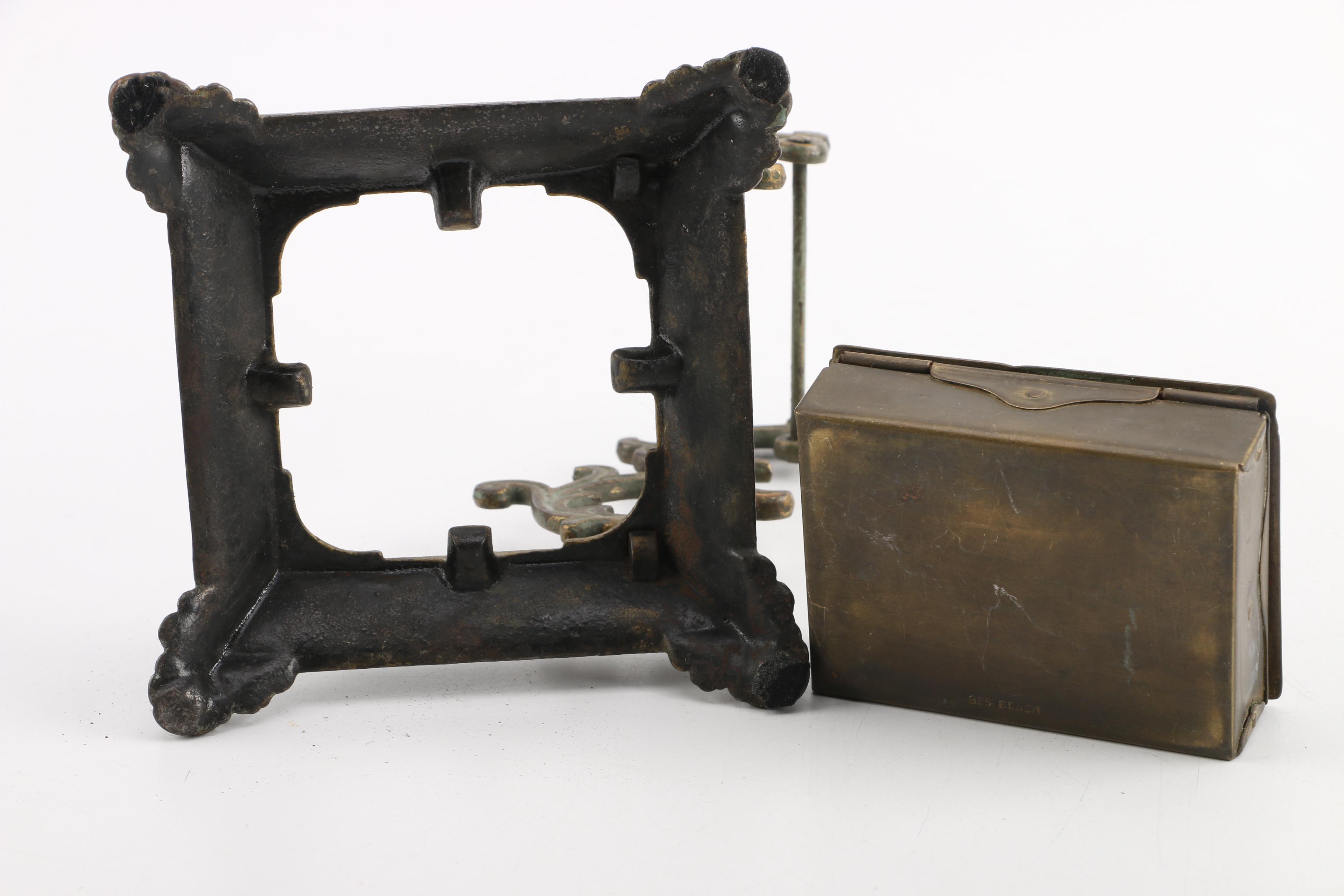 Collection of Circa 1940s Silver Plate and Brass Office Décor