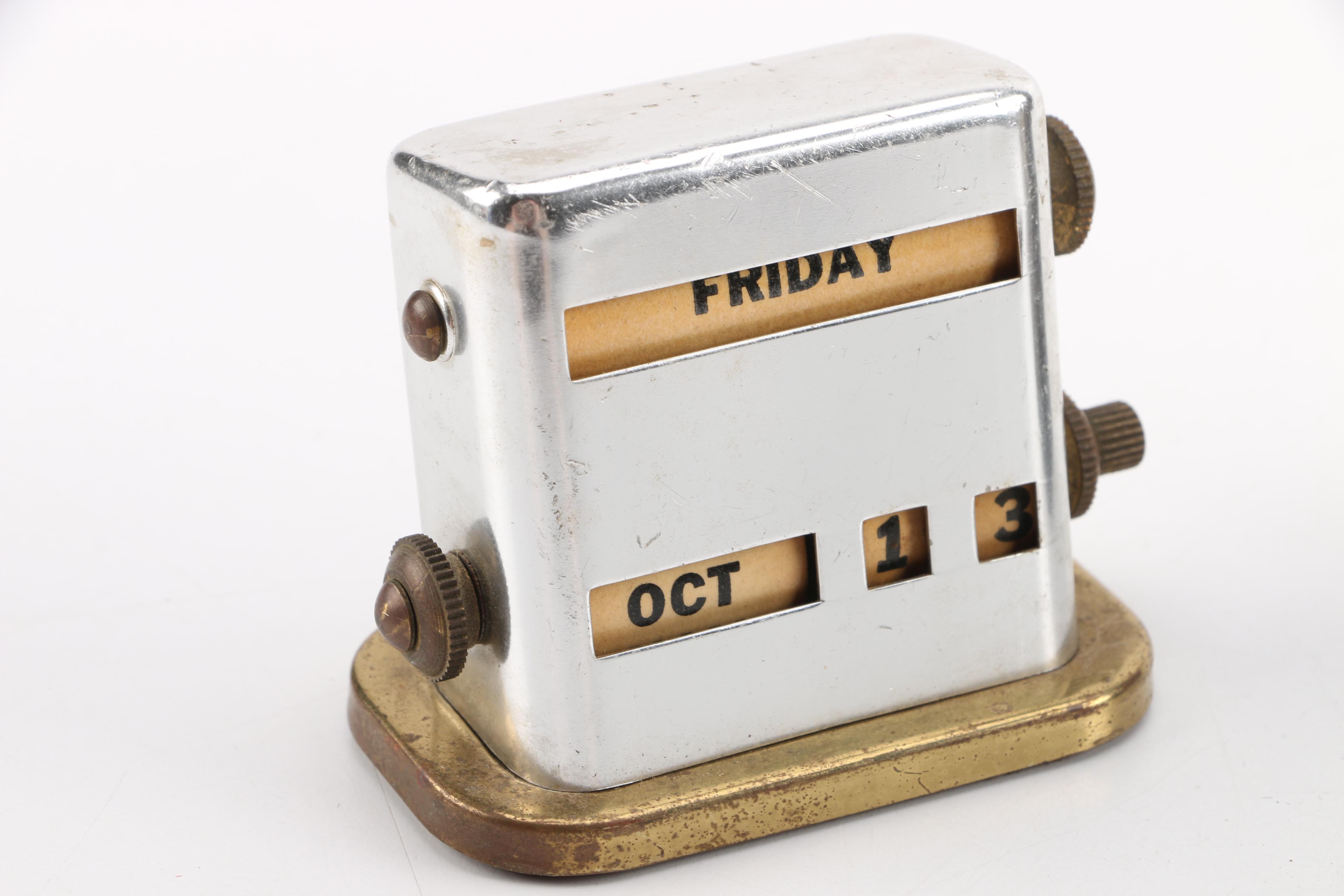 Collection of Circa 1940s Silver Plate and Brass Office Décor