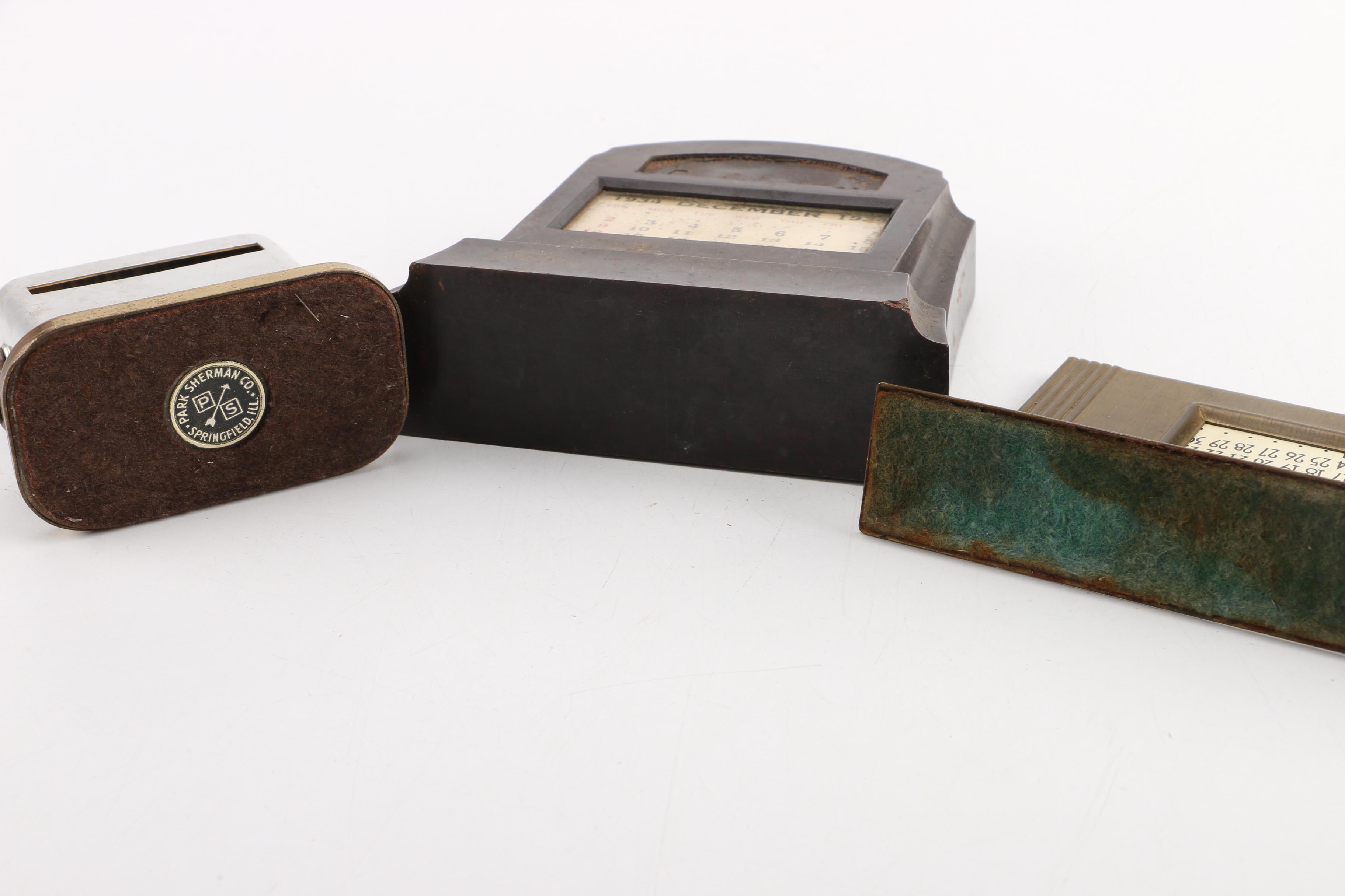 Collection of Circa 1940s Silver Plate and Brass Office Décor