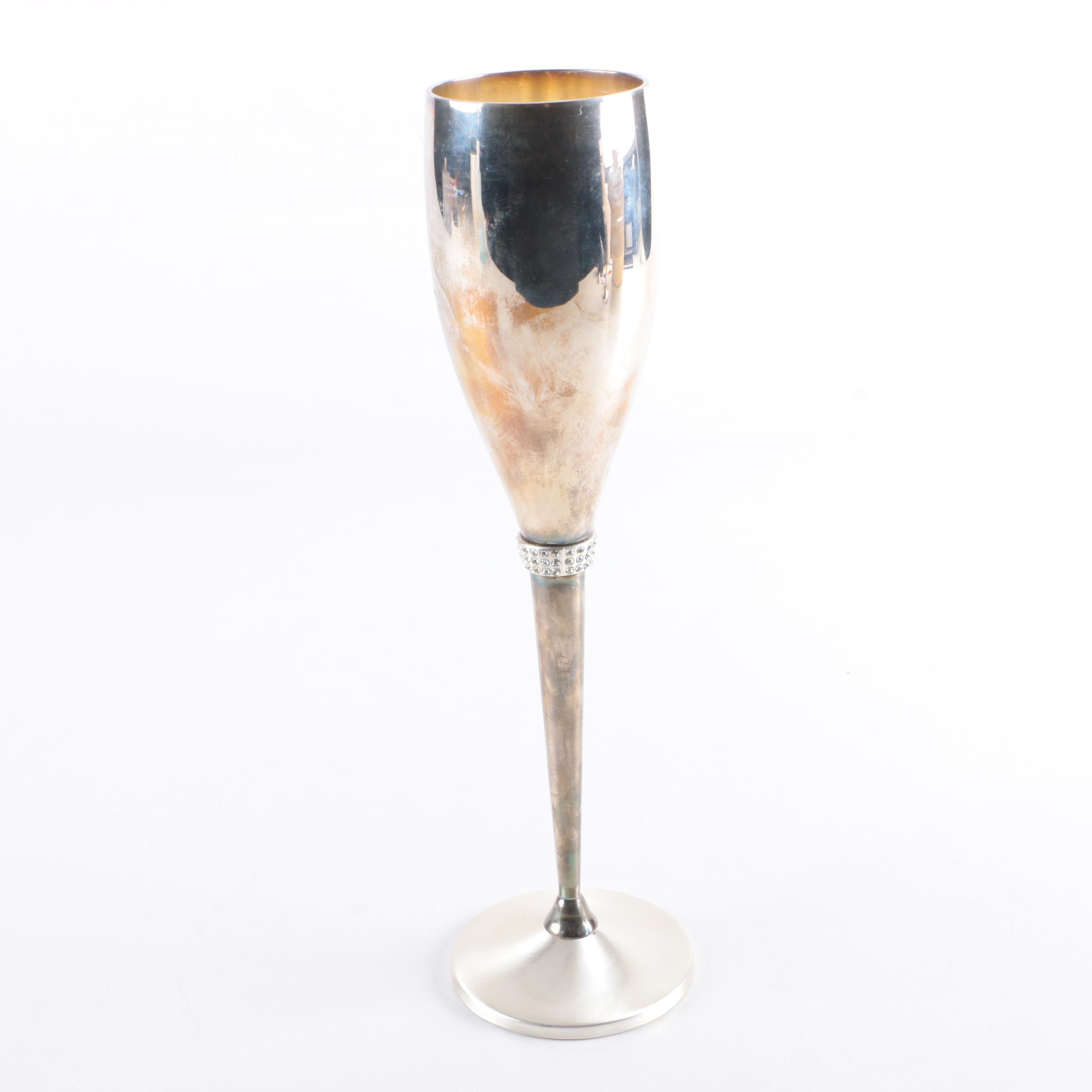 Things Remembered Silver Plate Champagne Flutes Featuring Swarovski Crystals