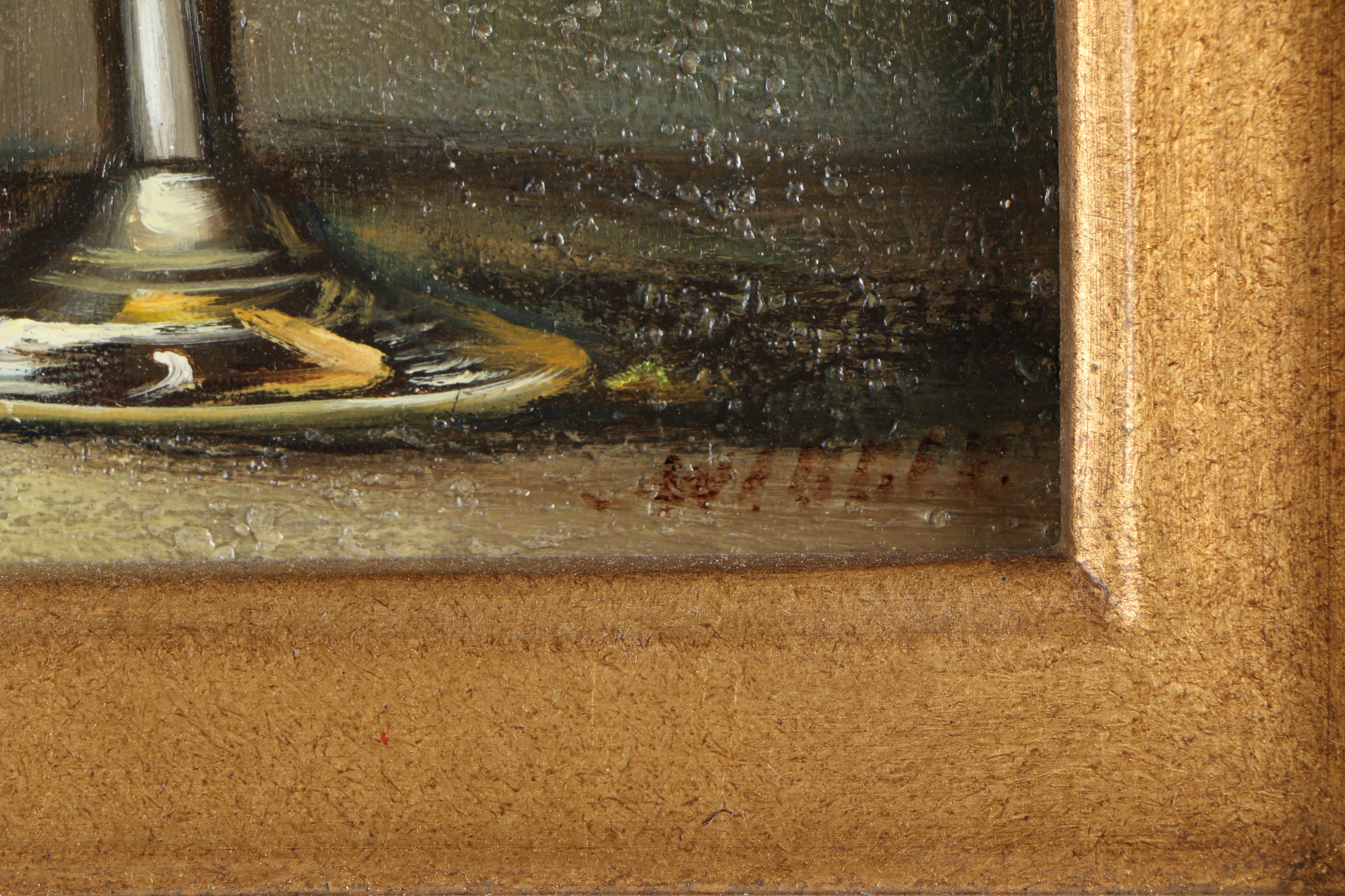 Oil Painting of Wine Bottle and Glass