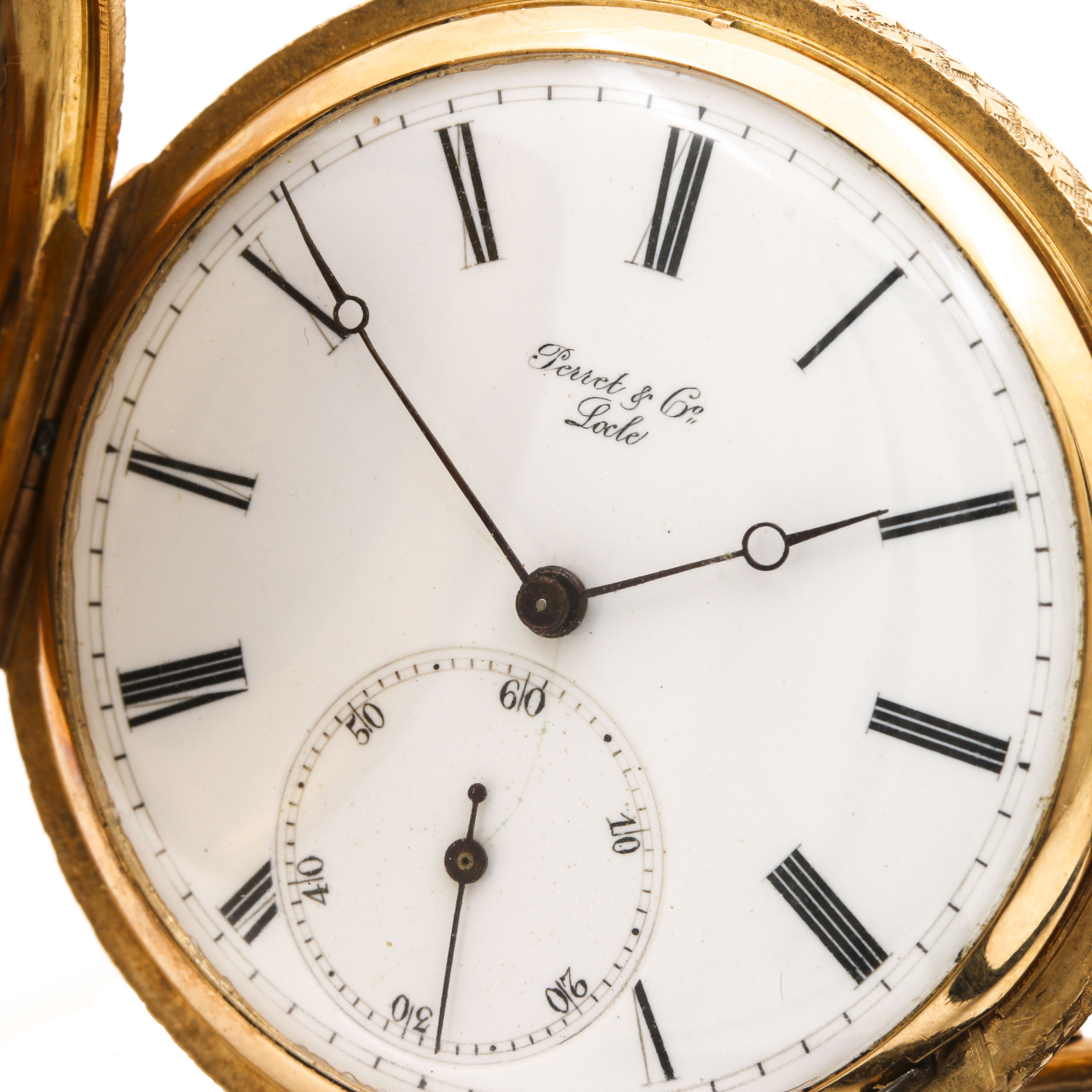 Vintage Perrit & Co 18K Yellow Gold Hunting Case Pocket Watch