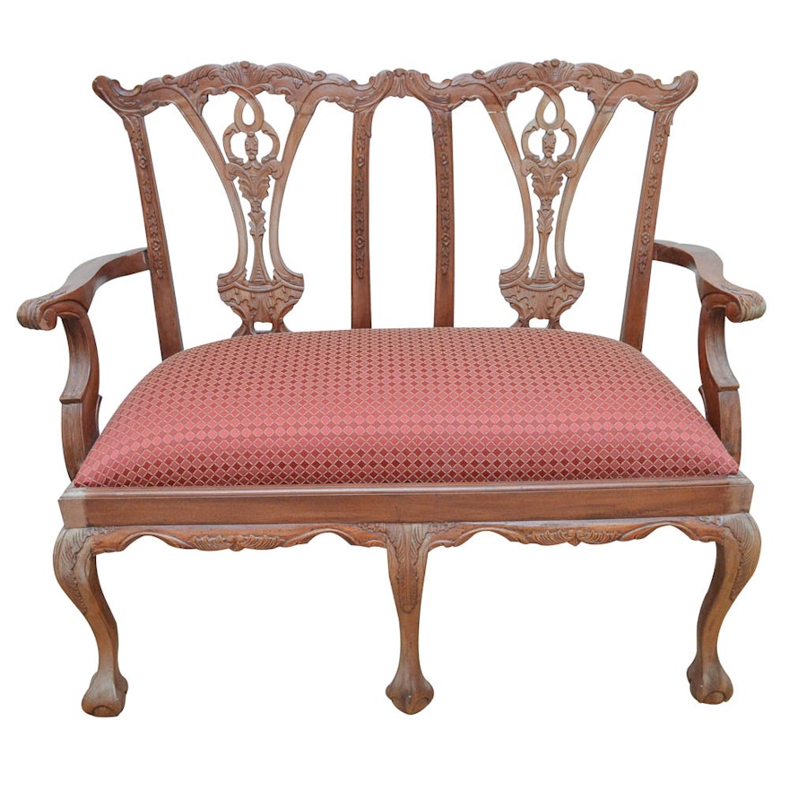 Vintage Chippendale Style Mahogany Settee