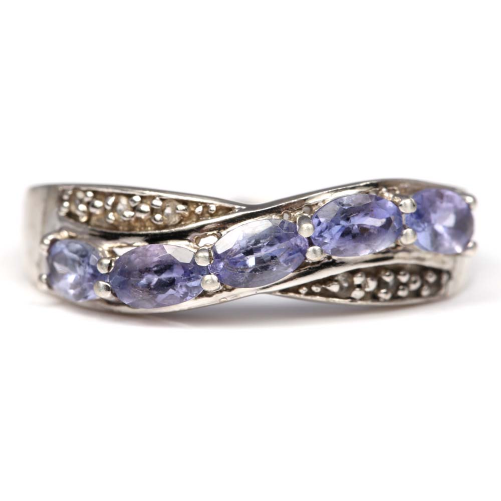 Sterling Silver 1.20 CTW Tanzanite and White Topaz Ring