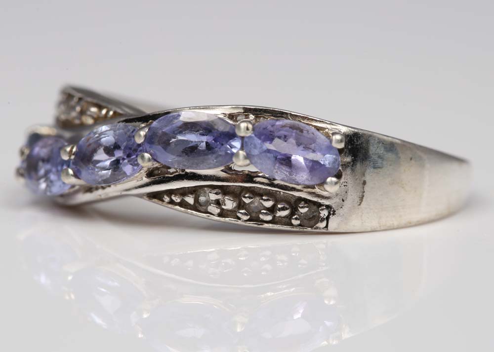 Sterling Silver 1.20 CTW Tanzanite and White Topaz Ring