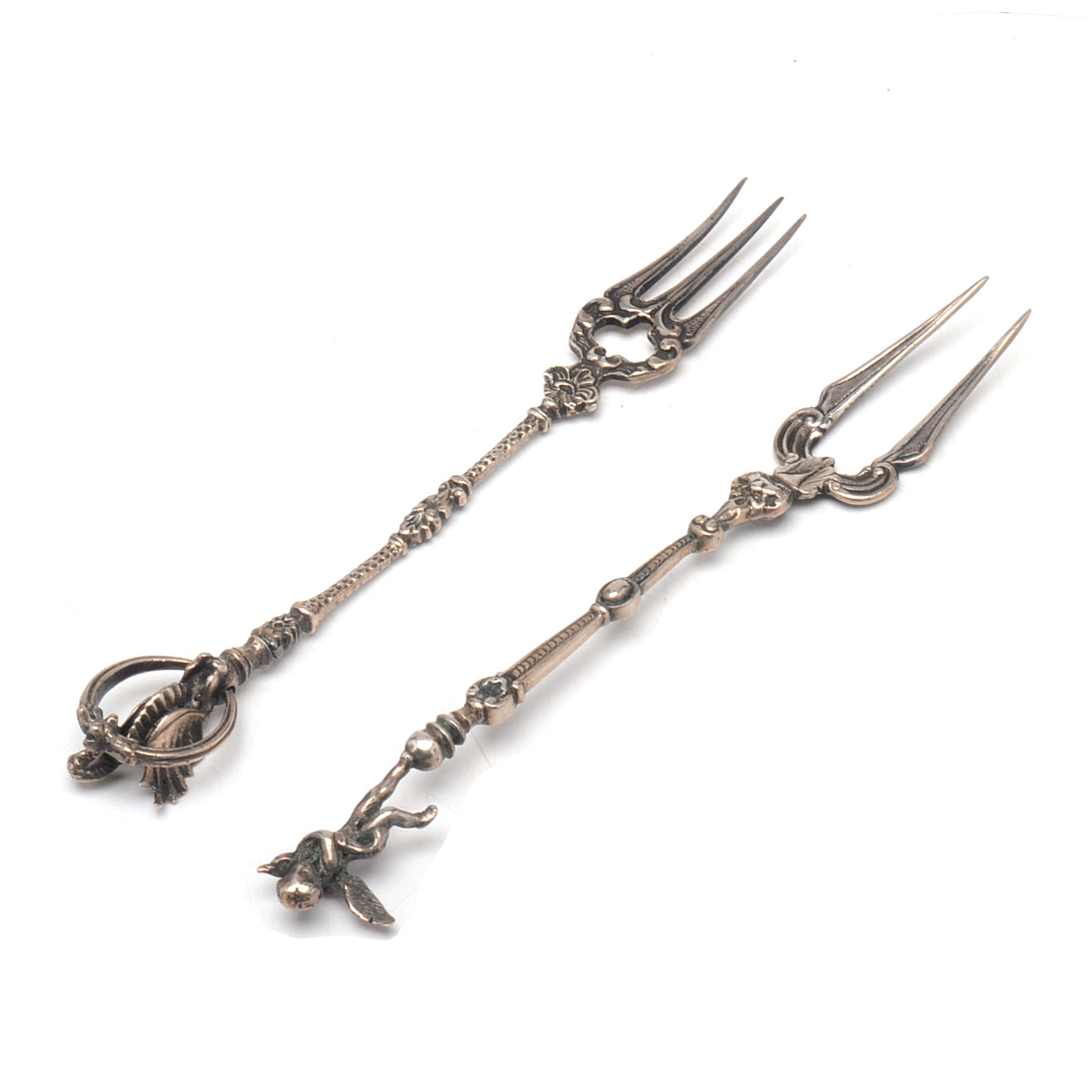 Antique Italian 800 Silver Olive Forks With Figural Handles