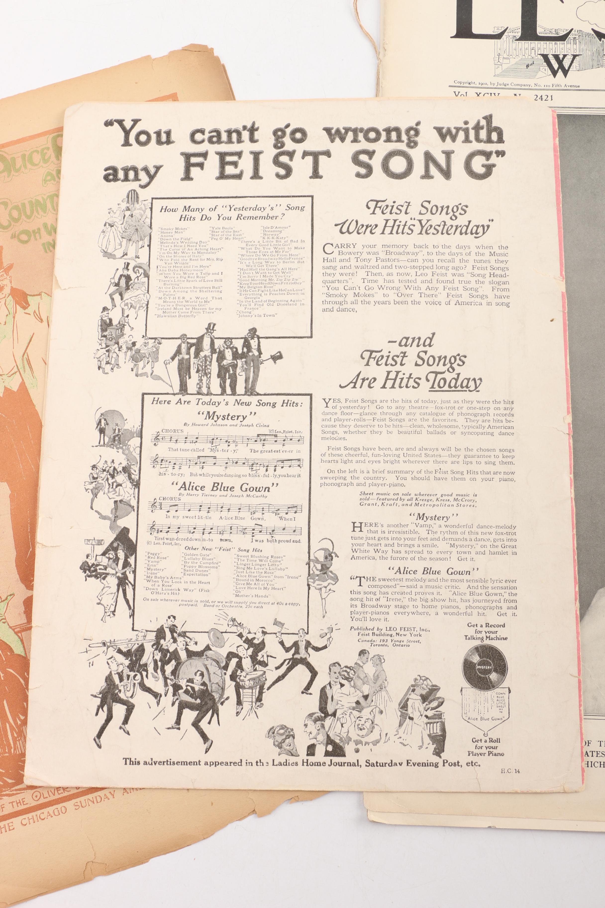 Socialite Alice Roosevelt Longworth Memorabilia and Sheet Music