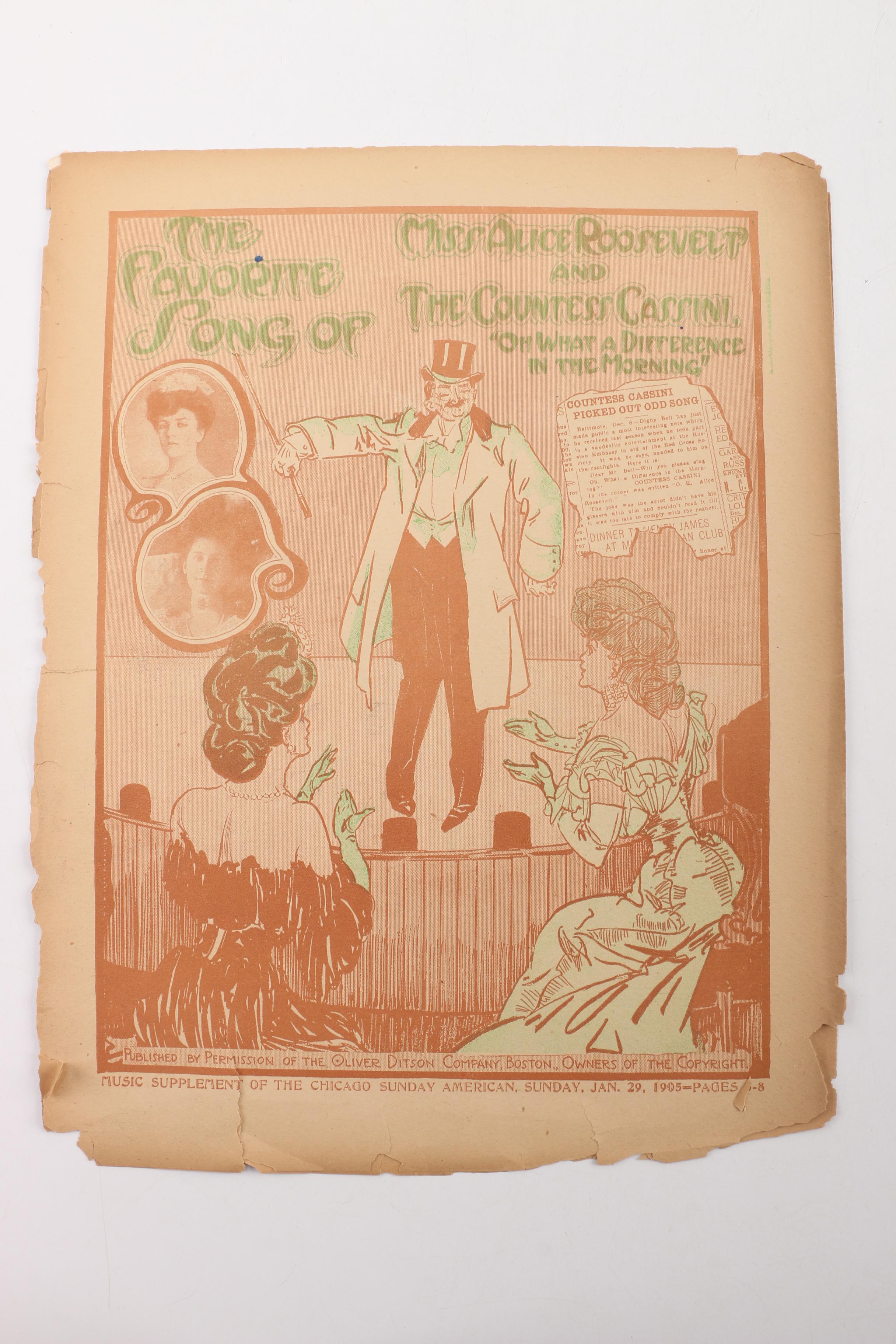 Socialite Alice Roosevelt Longworth Memorabilia and Sheet Music