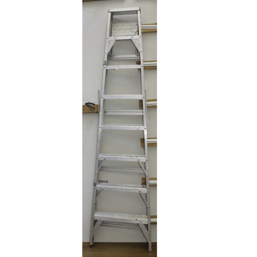 Folding A-Frame Aluminum Ladder with Shelf