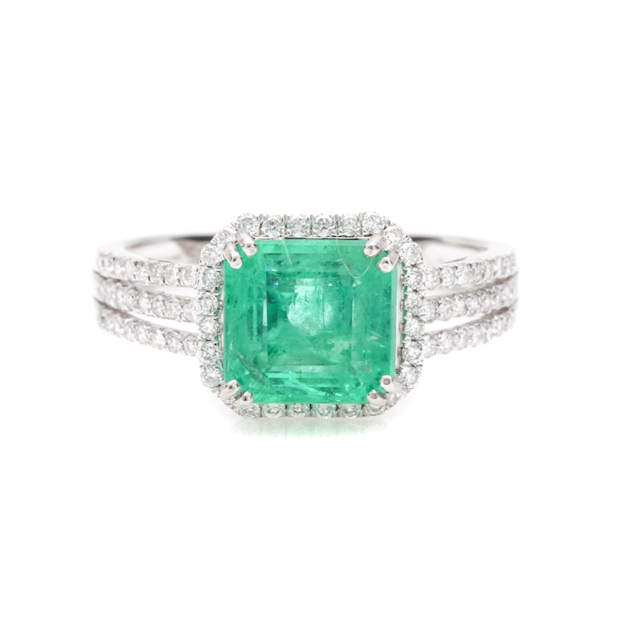 Platinum 2.08 CT Emerald and Diamond Ring