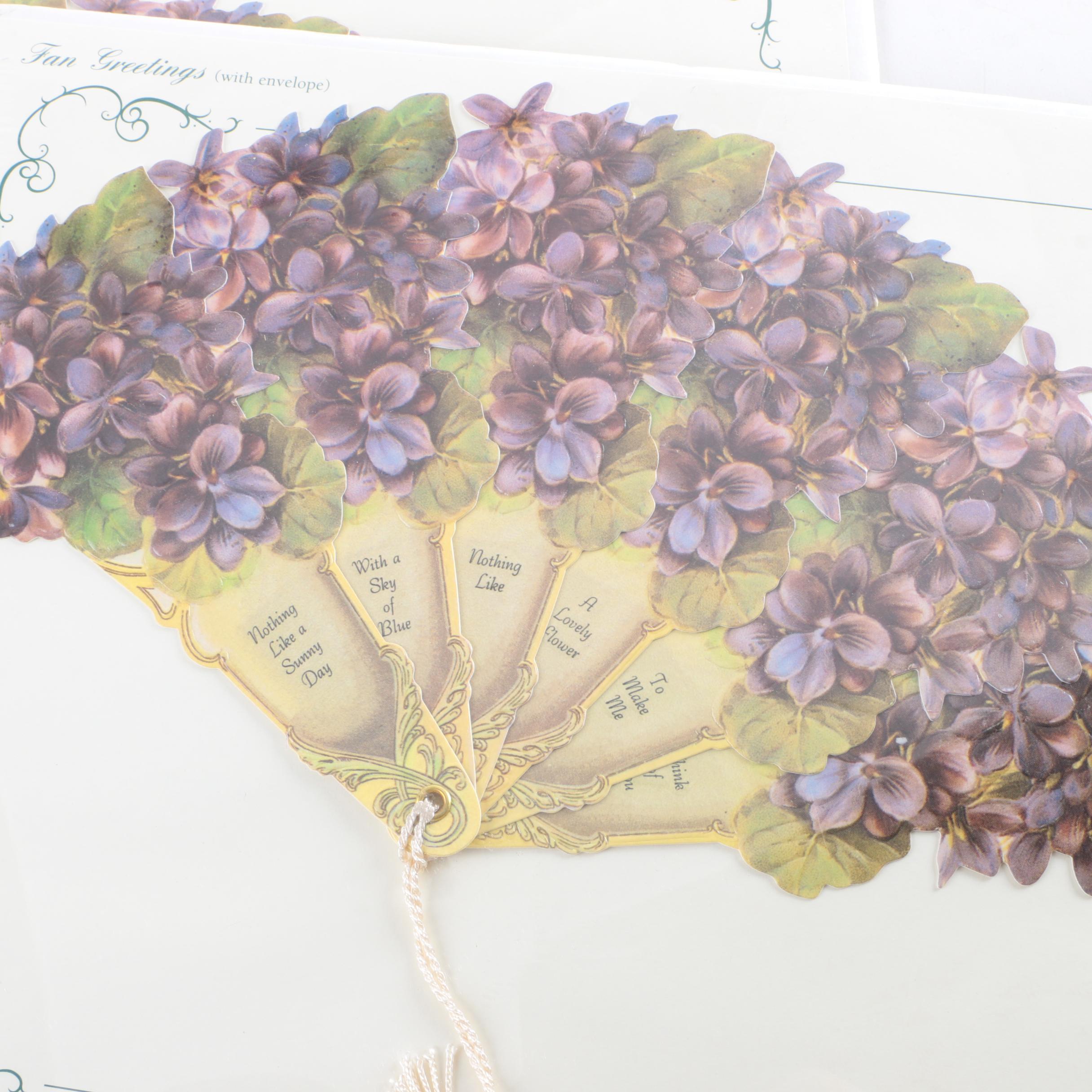 Old Print Factory "Turn of The Century Fan Greetings" Reproduction Paper Fans