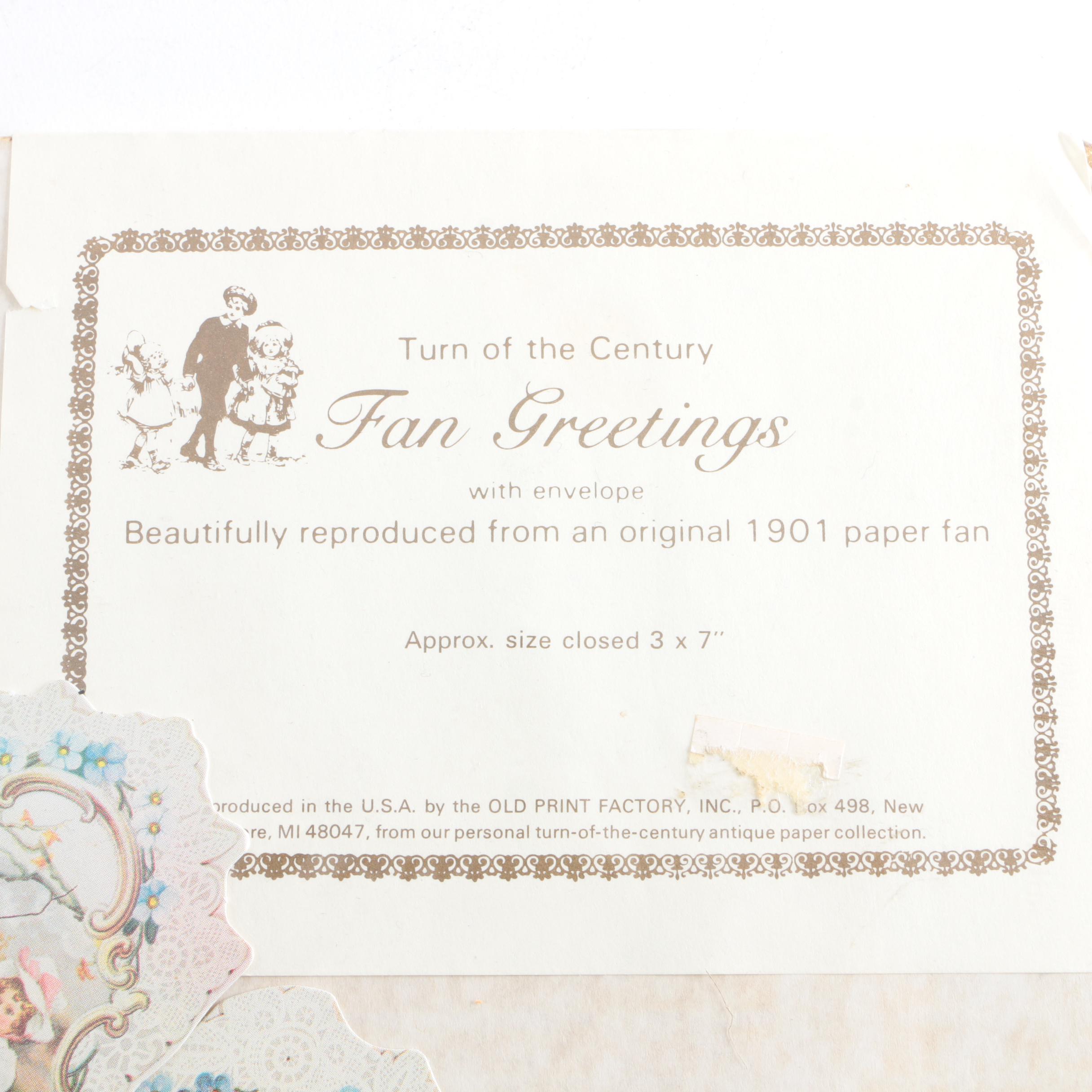 Old Print Factory "Turn of The Century Fan Greetings" Reproduction Paper Fans