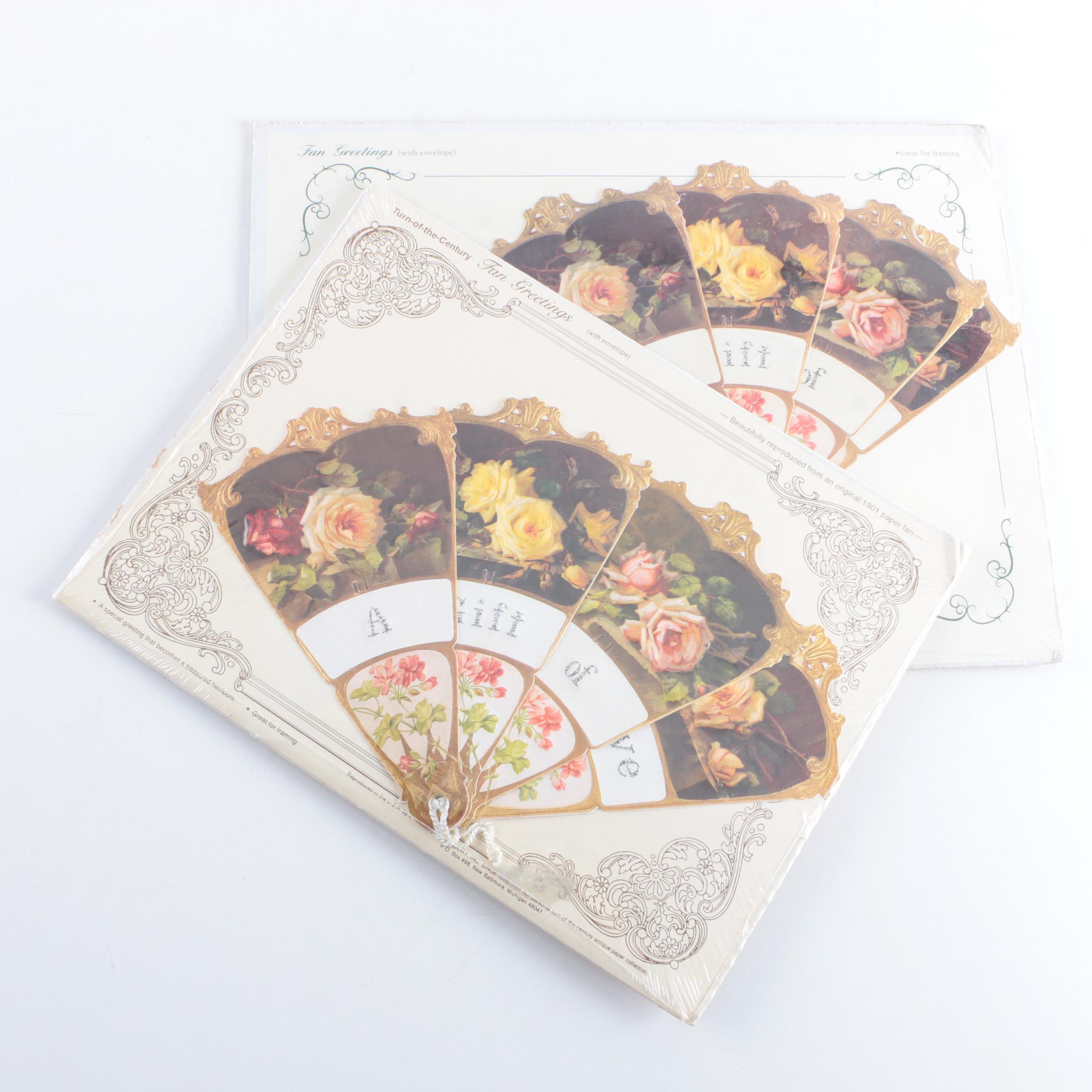 Old Print Factory "Turn of The Century Fan Greetings" Reproduction Paper Fans