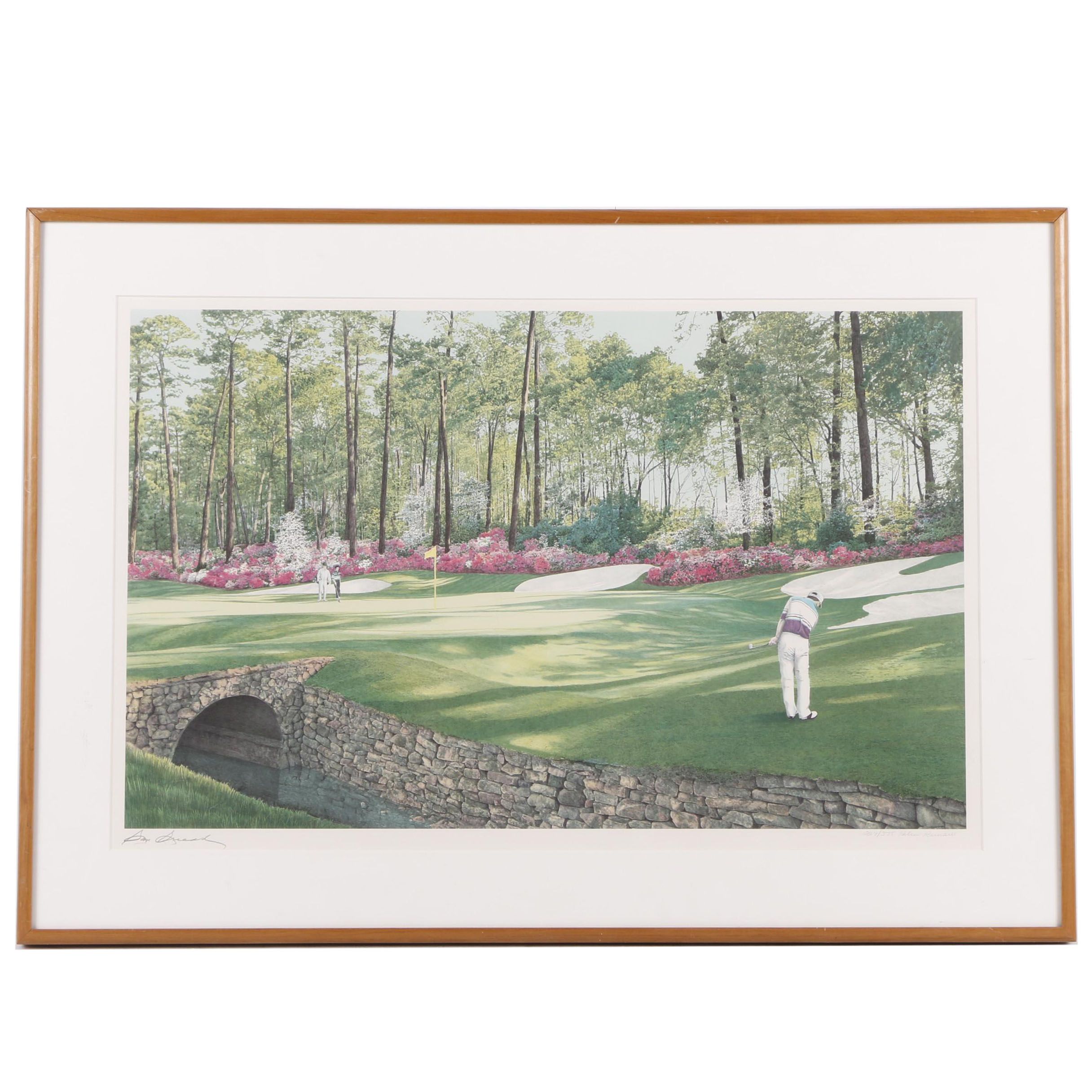 Helen Rundell Lithograph Autographed by Sam Snead "The 13th at Augusta"