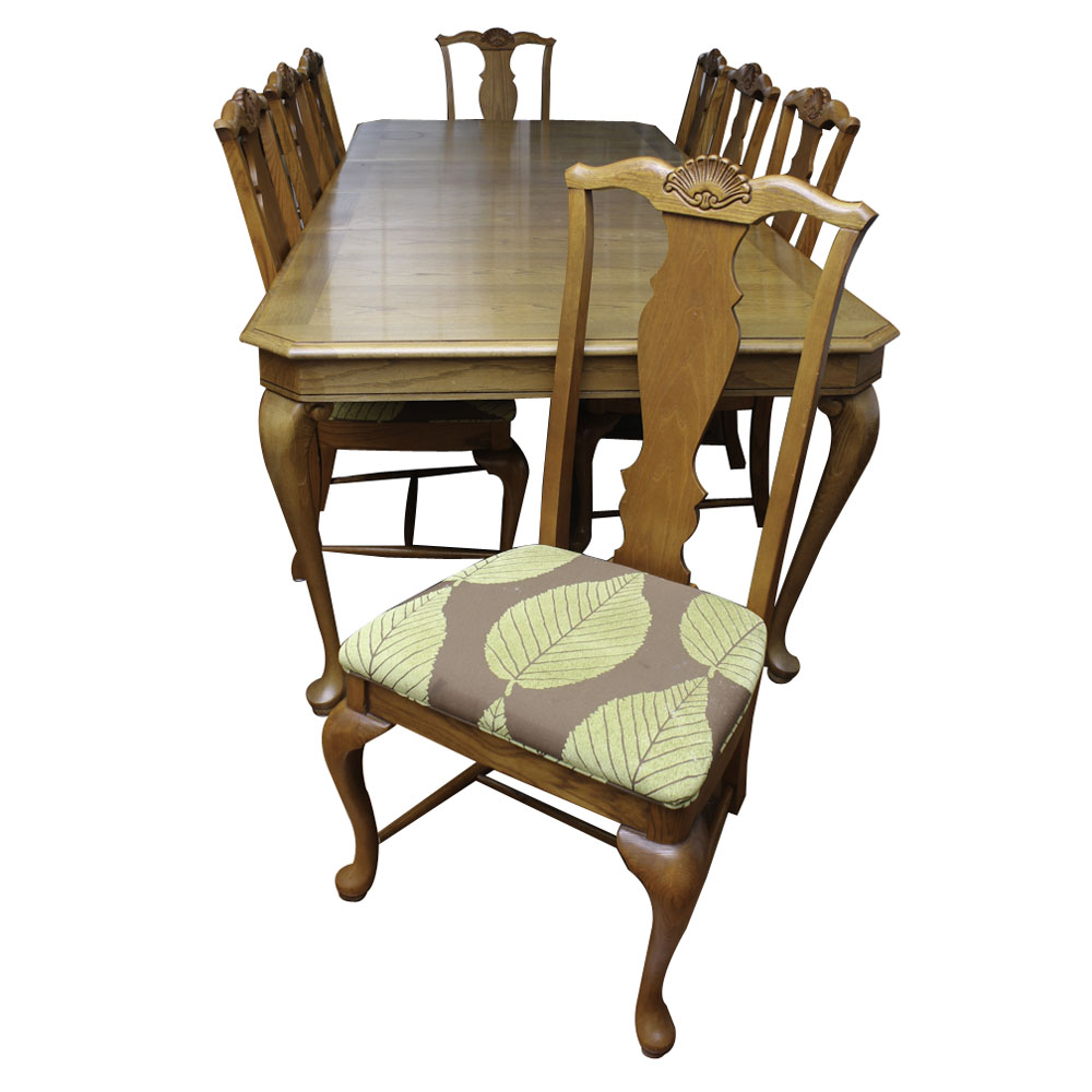 Vintage Queen Anne Style Dining Table and Eight Chairs