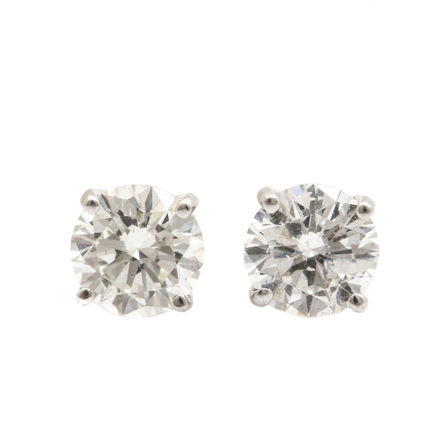 14K White Gold 1.23 CTW Diamond Stud Earrings