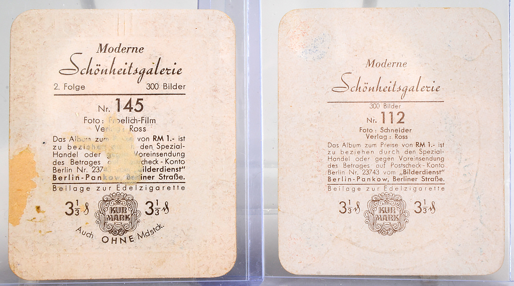 Fifty-Four 1934 "Kur Mark" German Cinema Stars Cigarettes Trading Cards