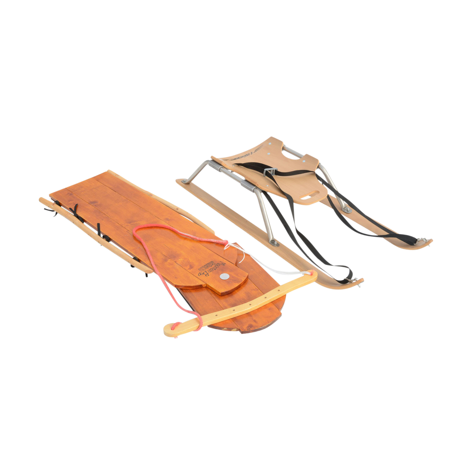 Pair of Winter Sleds Including Mountain Boy Sledworks and Ress Hillracer Classic