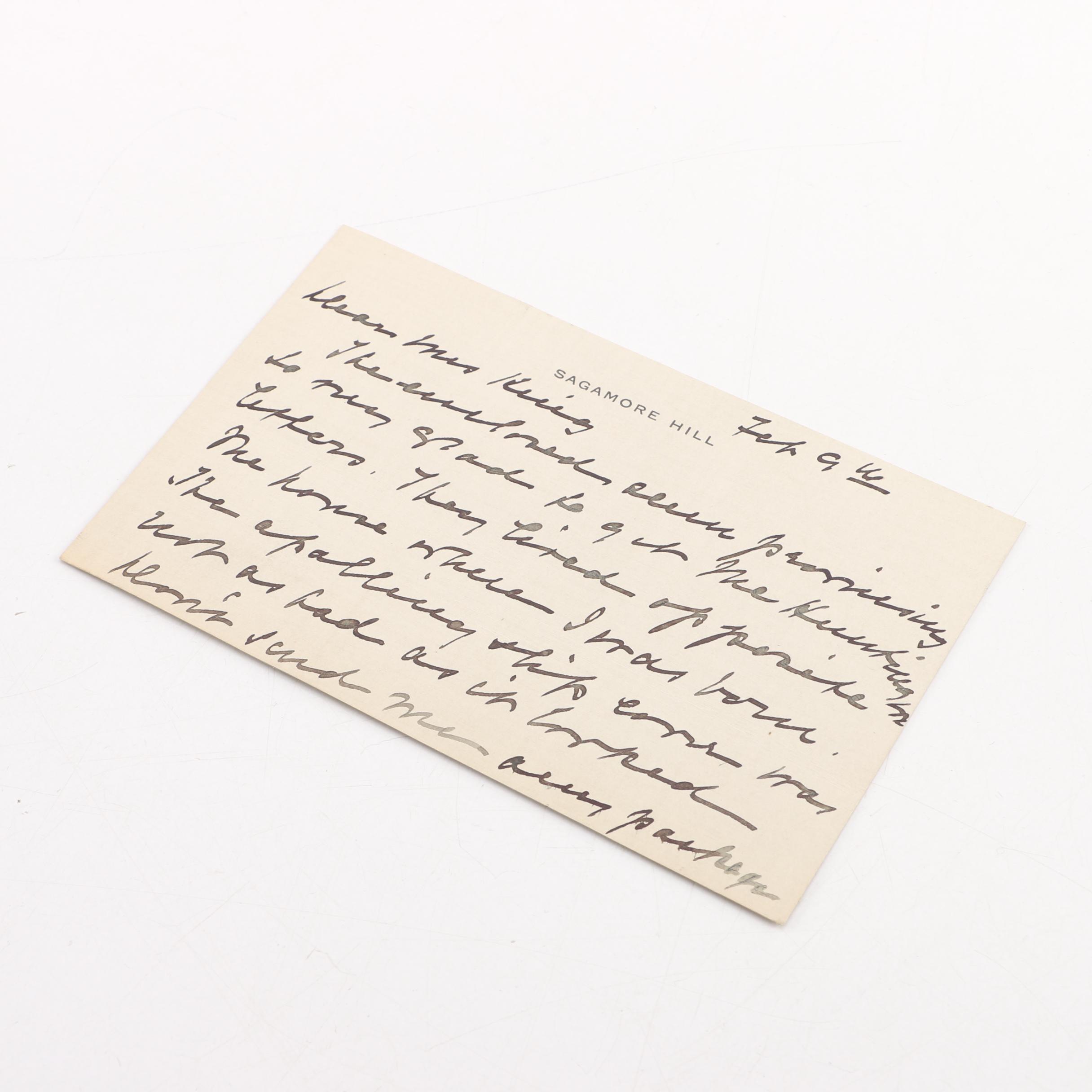 1916 Handwritten Note from Mrs. Edith Roosevelt on Sagamore Hill Card