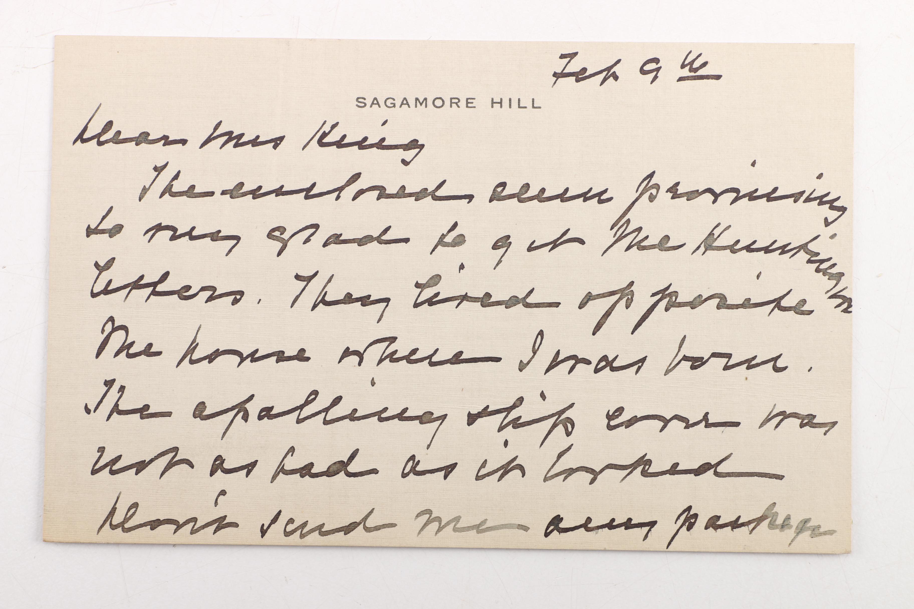 1916 Handwritten Note from Mrs. Edith Roosevelt on Sagamore Hill Card