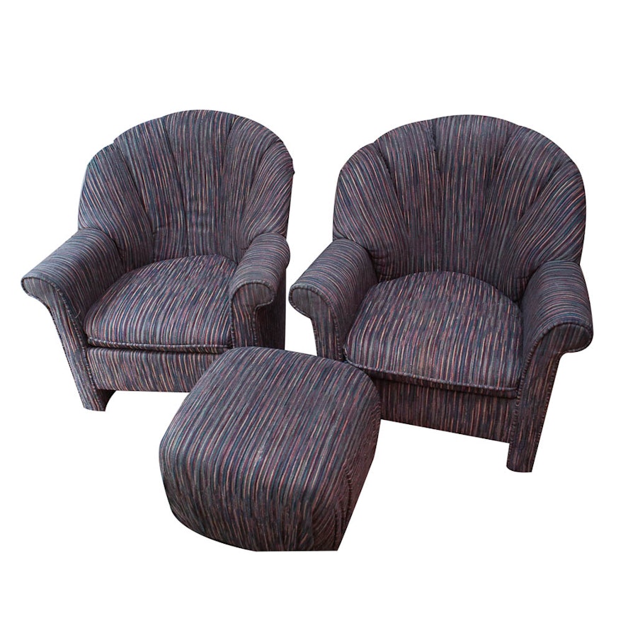 Pair of Contemporary Upholstered Club Chairs with Ottoman by Rowe Furniture
