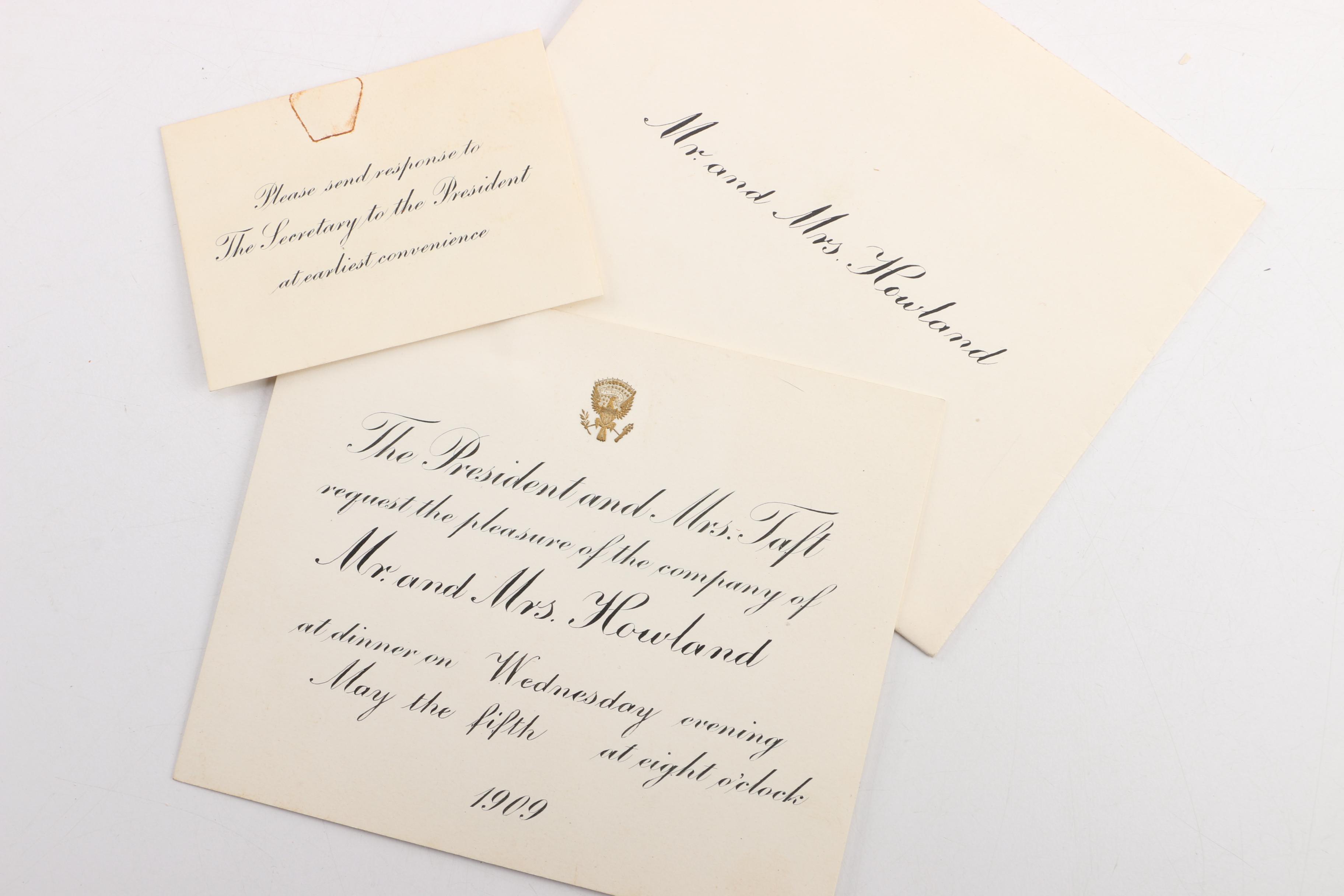 President Taft White House Dinner Invitation, Family Photos, Books and Ephemera