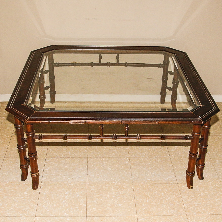 Mahogany Finished Glass Topped Coffee Table