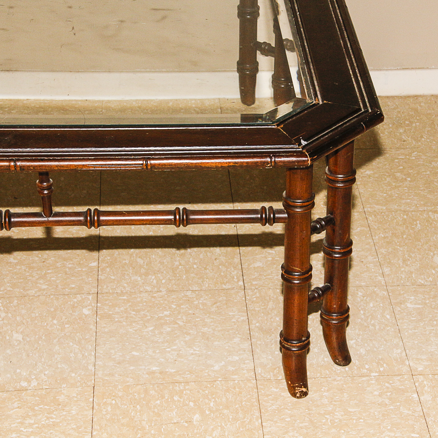 Mahogany Finished Glass Topped Coffee Table