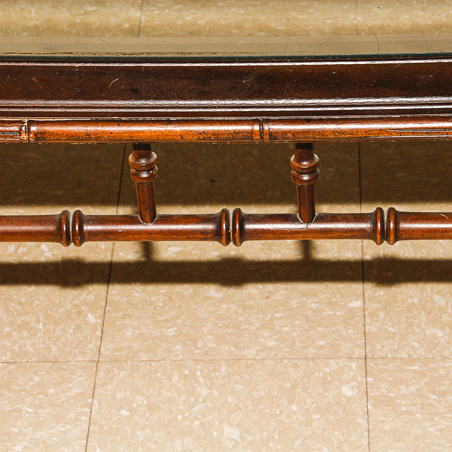 Mahogany Finished Glass Topped Coffee Table