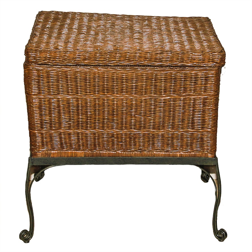 Woven Wicker Trunk with Metal Base