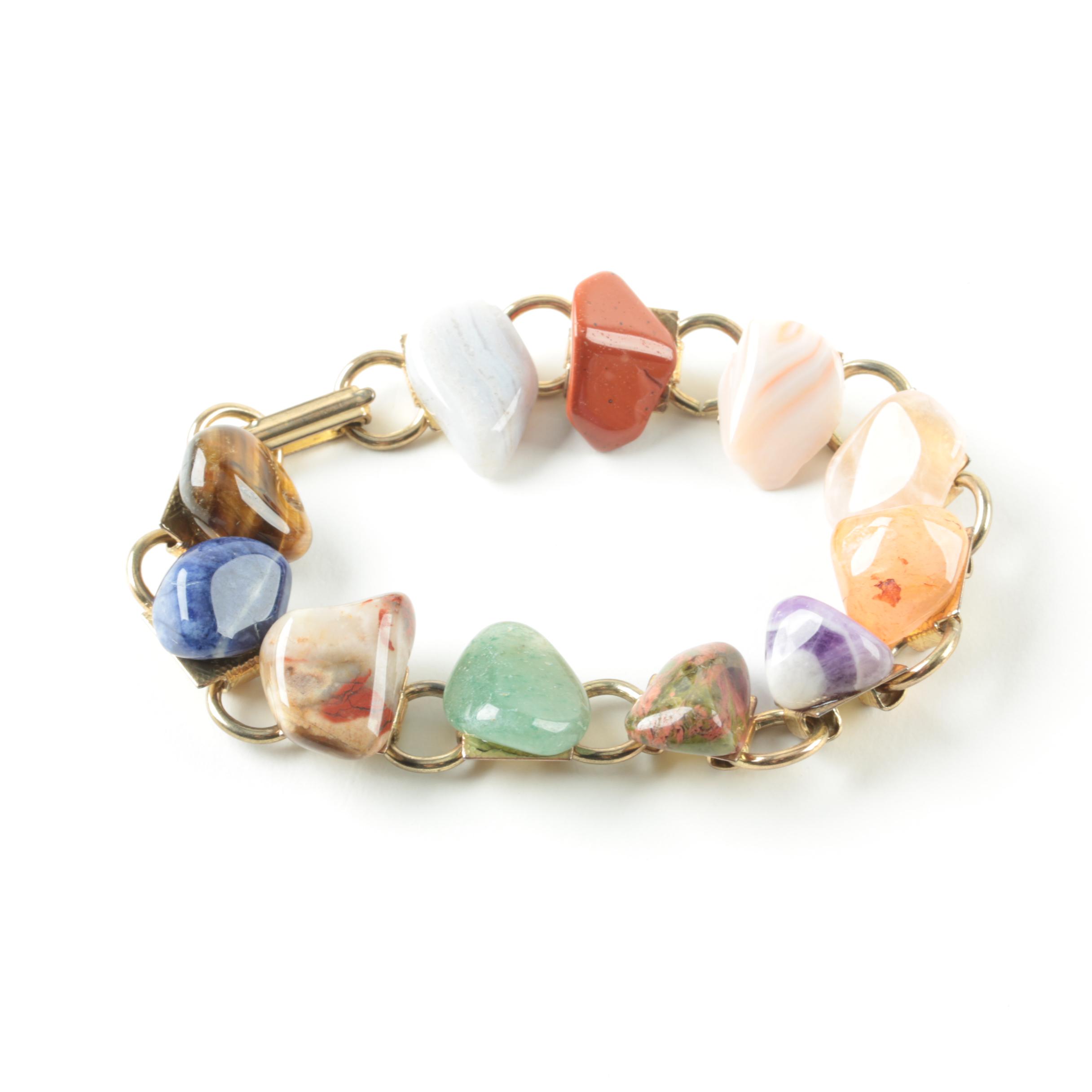 Gold-Tone Bracelet and Pendant Selection Including Agate