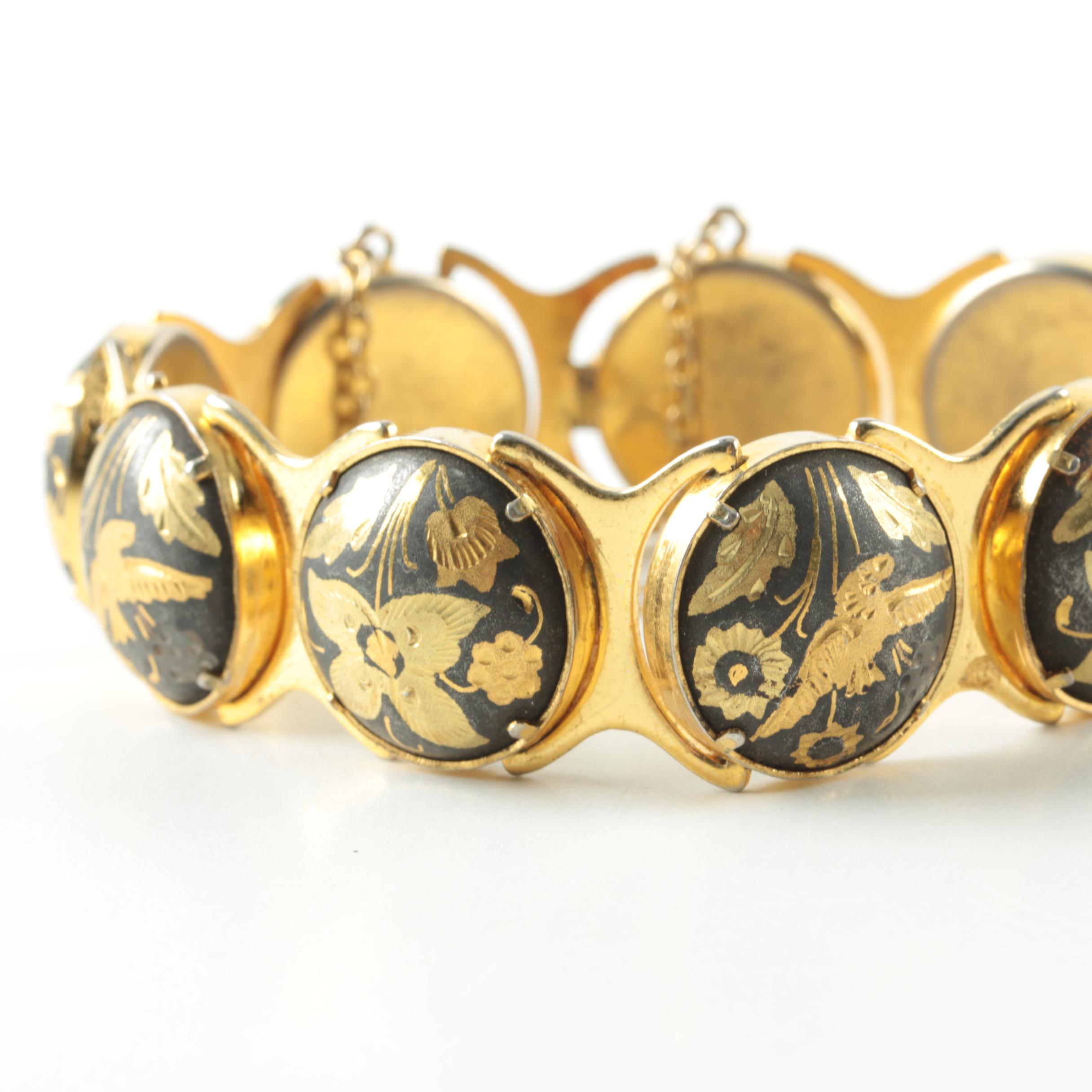 Gold-Tone Bracelet and Pendant Selection Including Agate