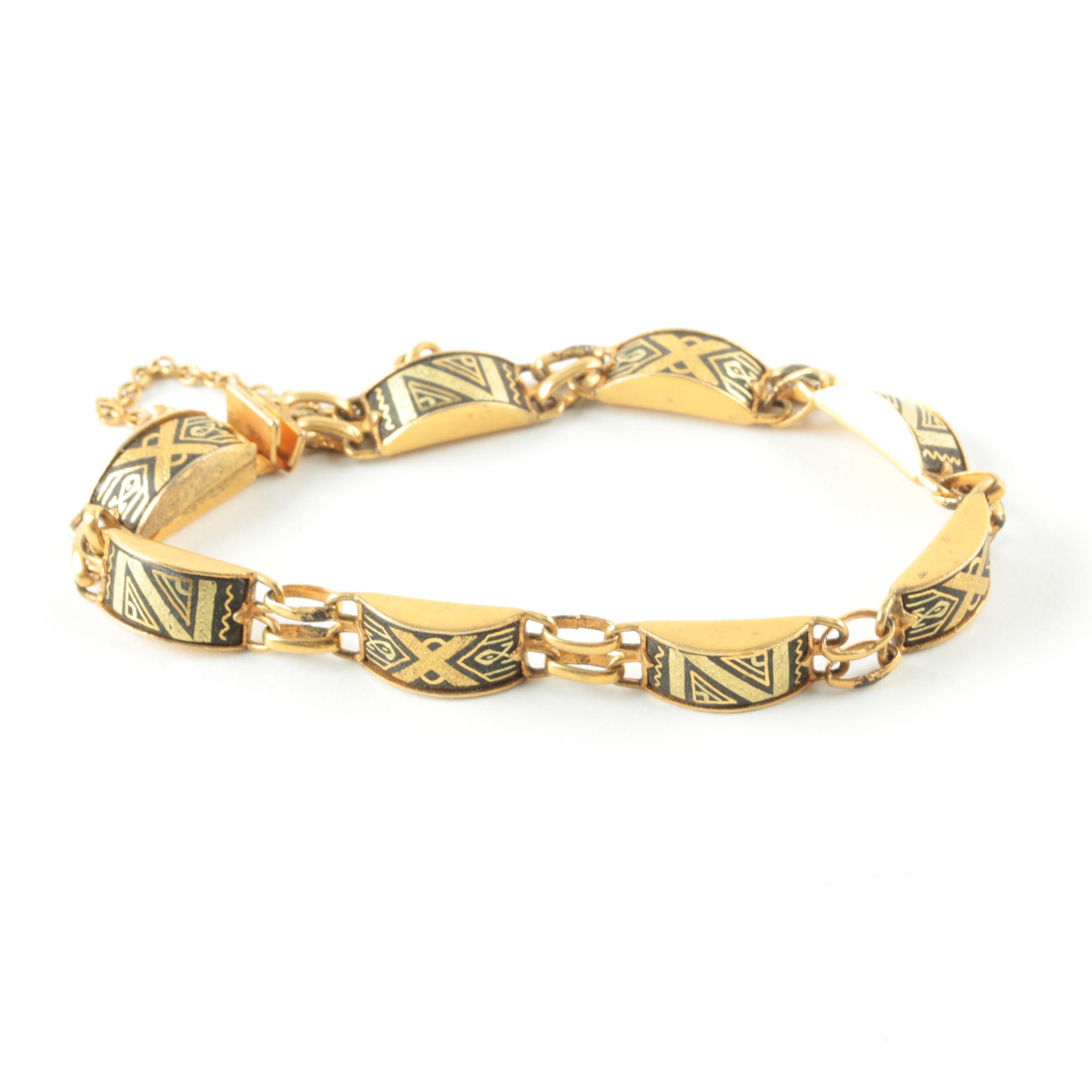 Gold-Tone Bracelet and Pendant Selection Including Agate