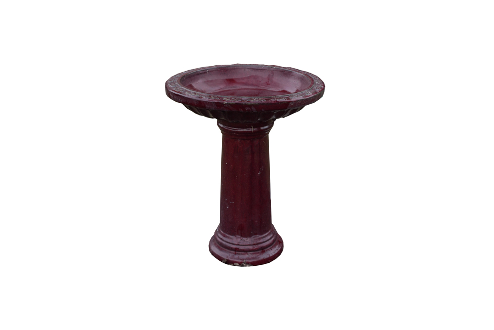 Burgundy Ceramic Birdbath